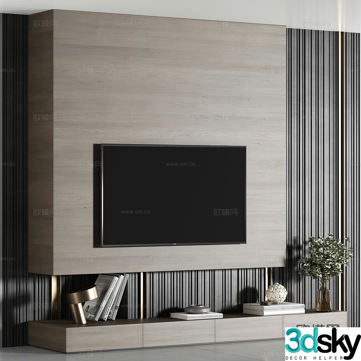 Modern Italian minimalist TV background wall 3d model