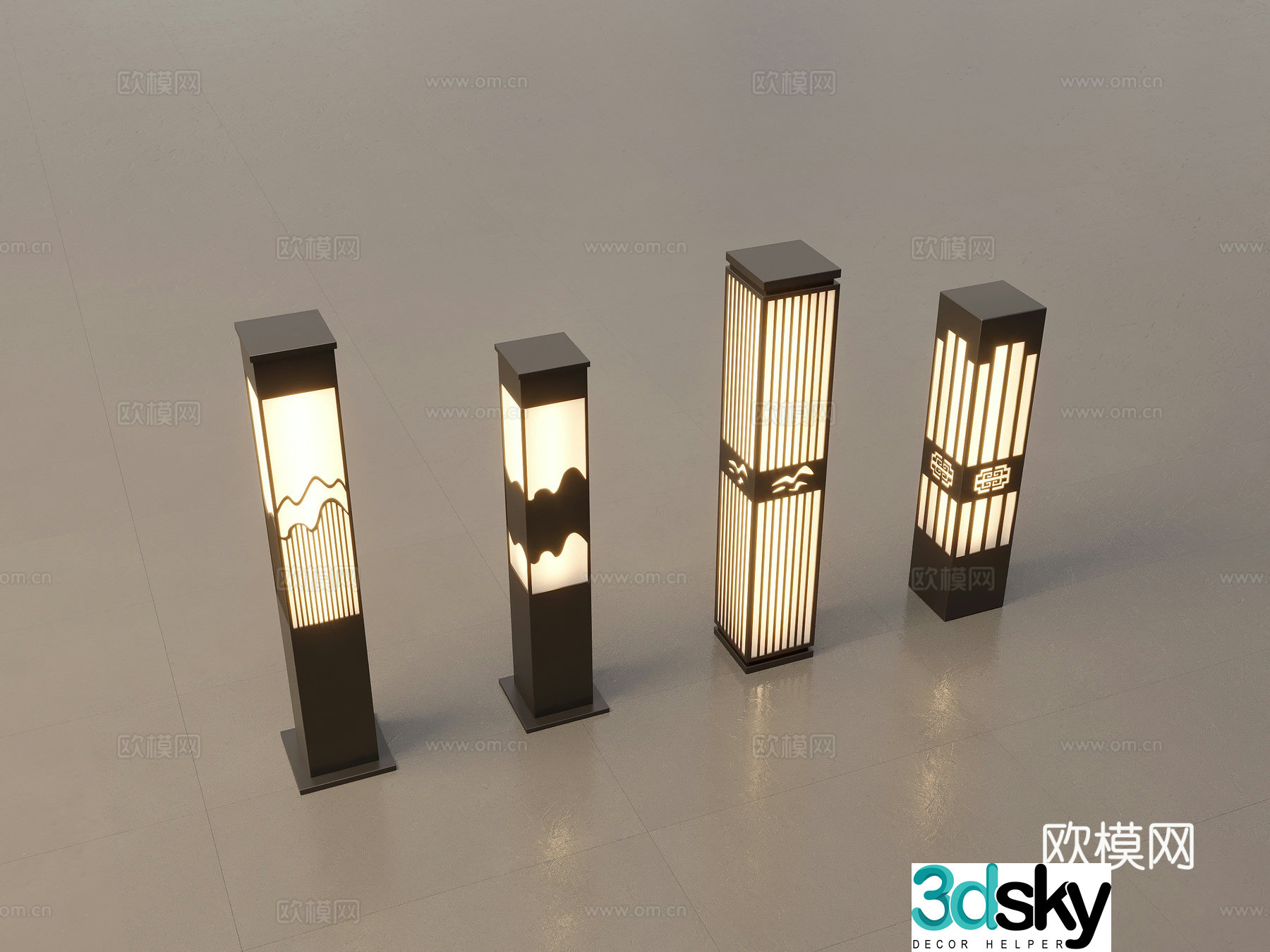 Modern Chinese landscape lights lawn lights garden lights outdoor light combination 3D model