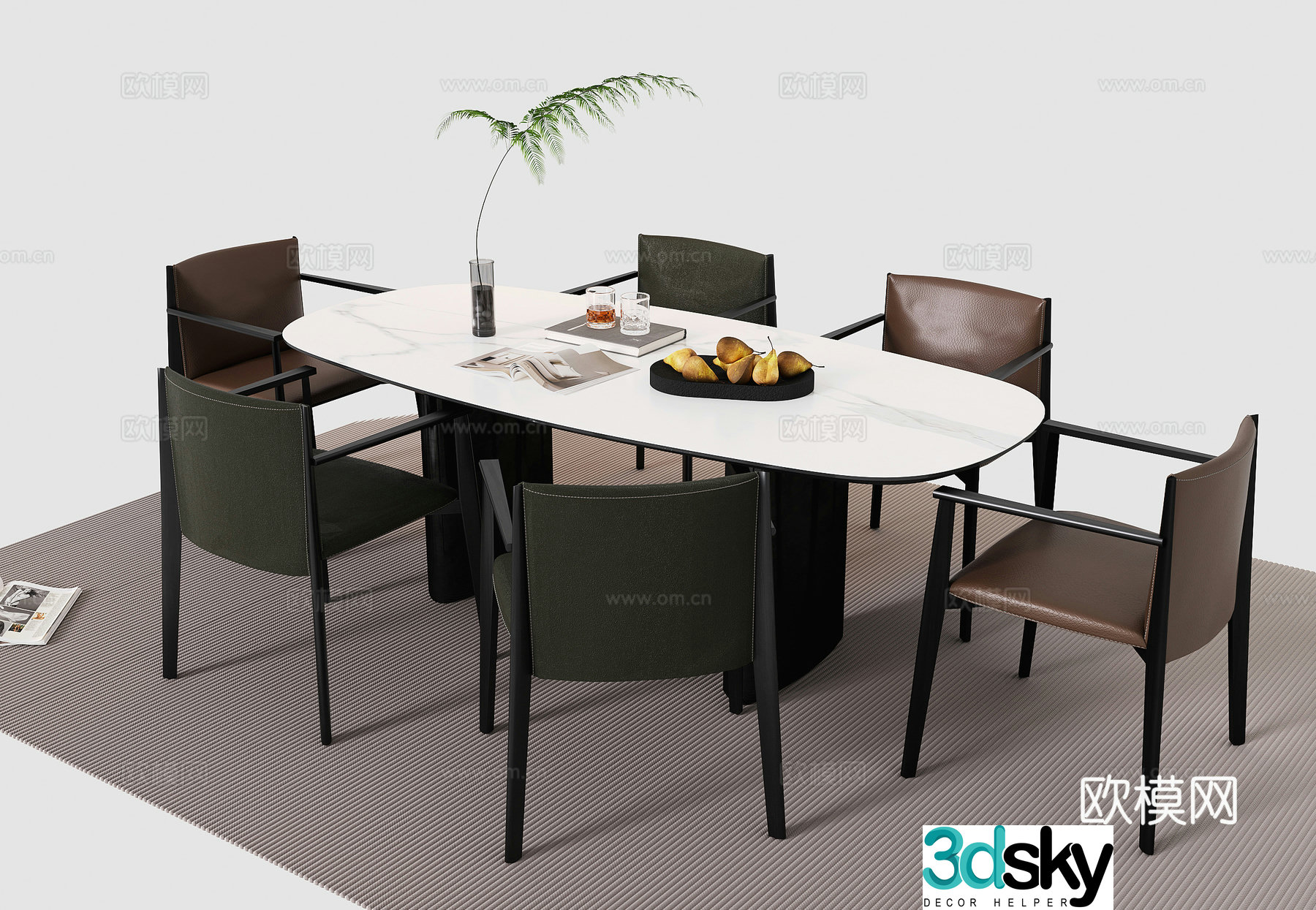 Modern dining table and chairs leisure chairs single chairs marble rectangular dining table dining table for more than four people 3D model