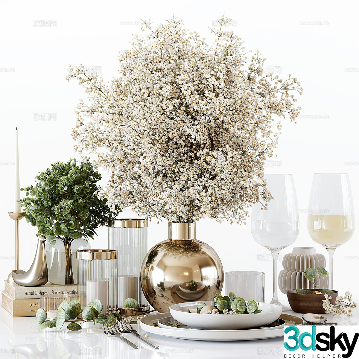 New Chinese style light luxury tableware ornaments 3D model