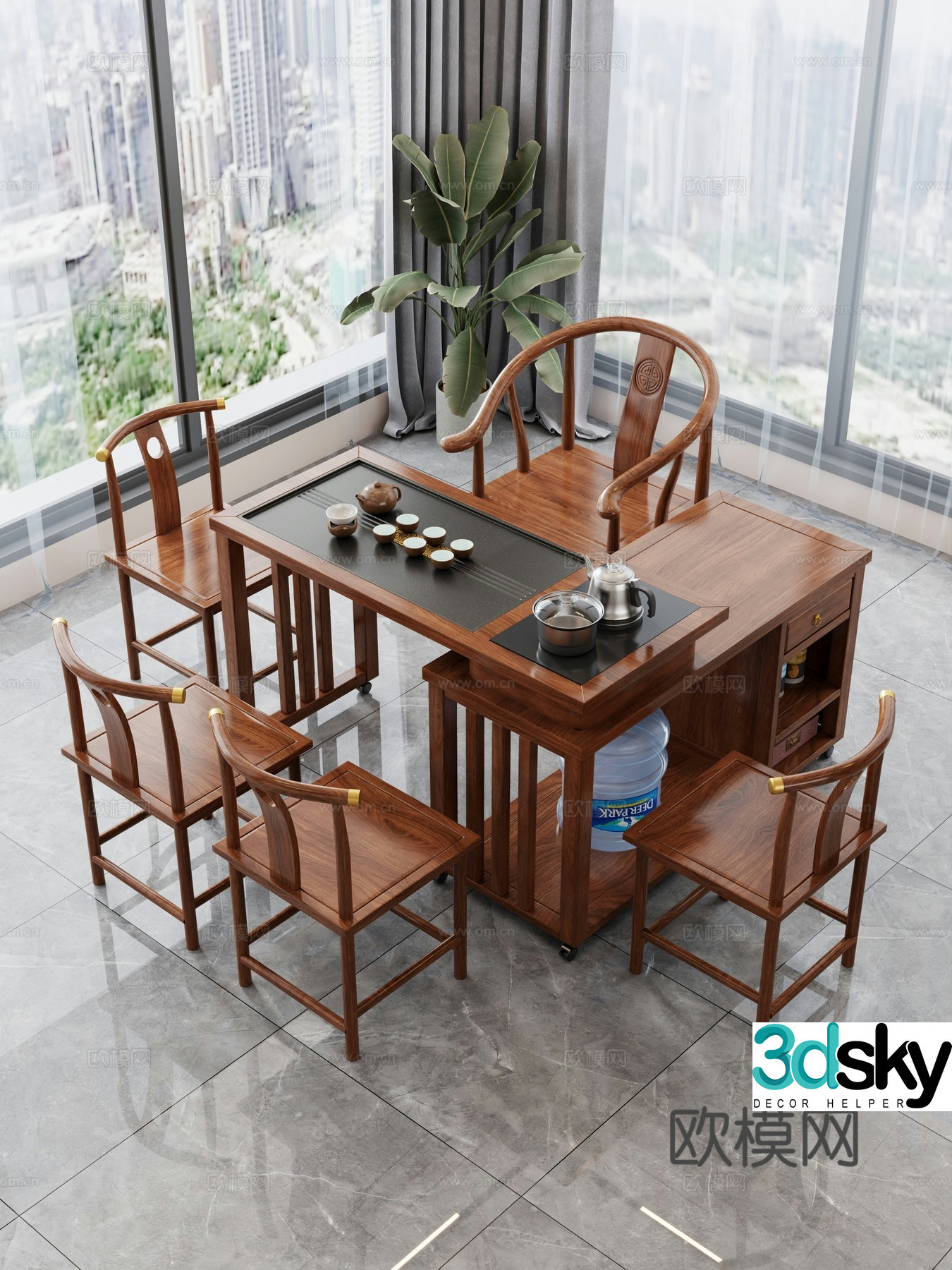 Tea table and chair combination tea table tea table tea room tea table balcony tea table 3D model