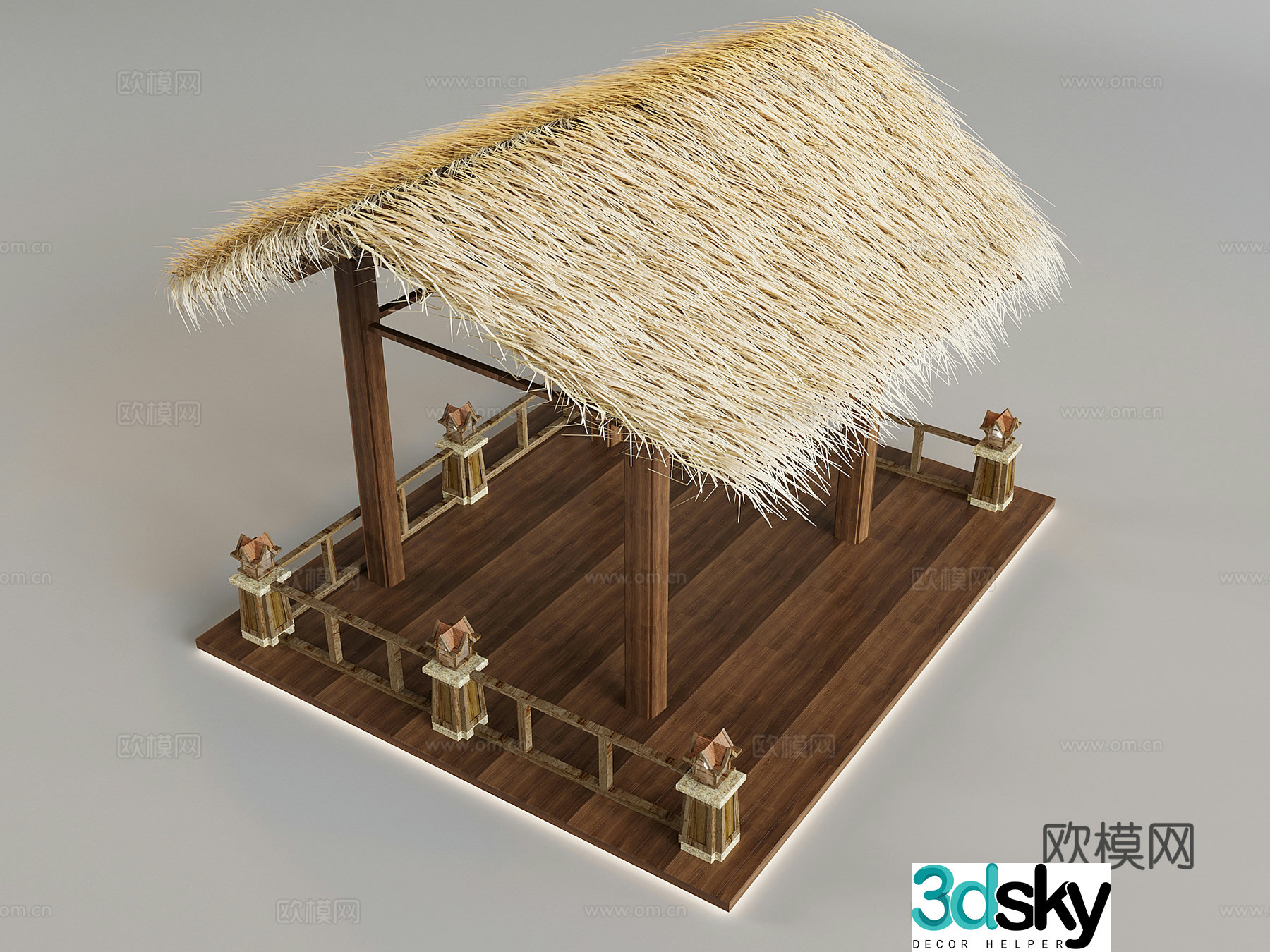 New Chinese style thatched shed pavilion thatched landscape pavilion rest pavilion 3D model