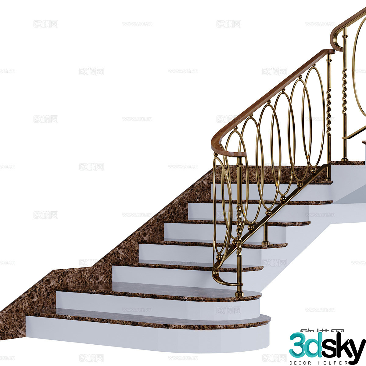 Modern light luxury U-shaped staircase 3D model