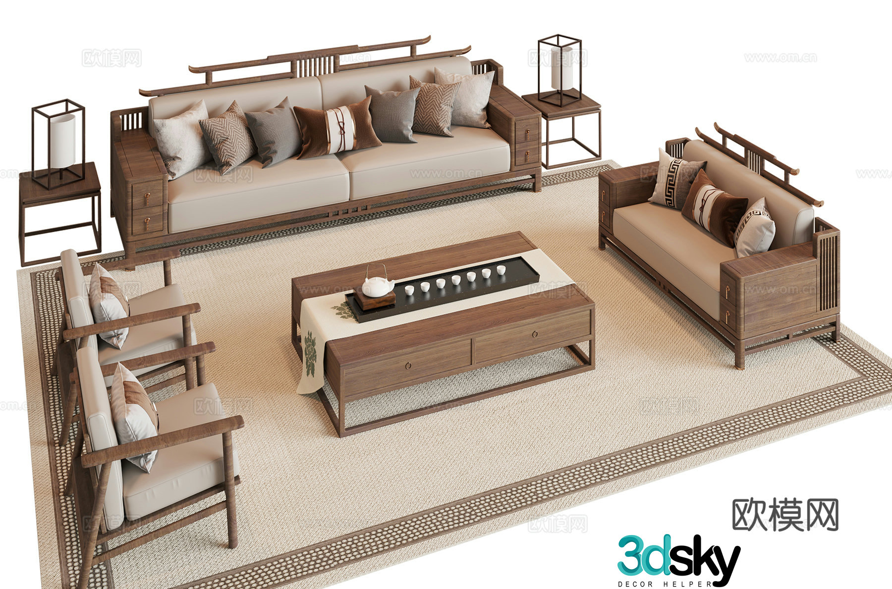 Song style sofa coffee table combination 3D model
