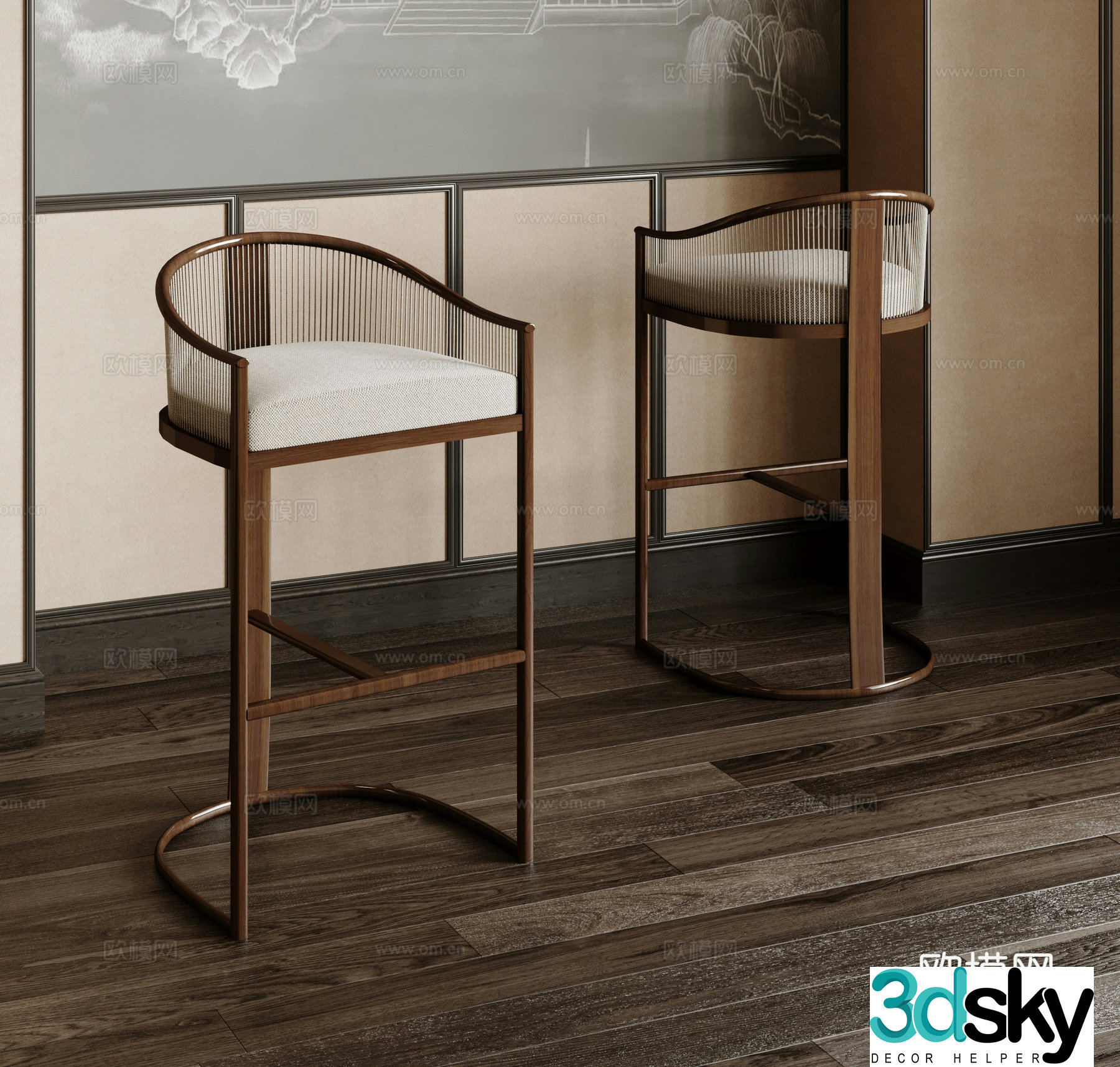 New Chinese style bar chair 3D model