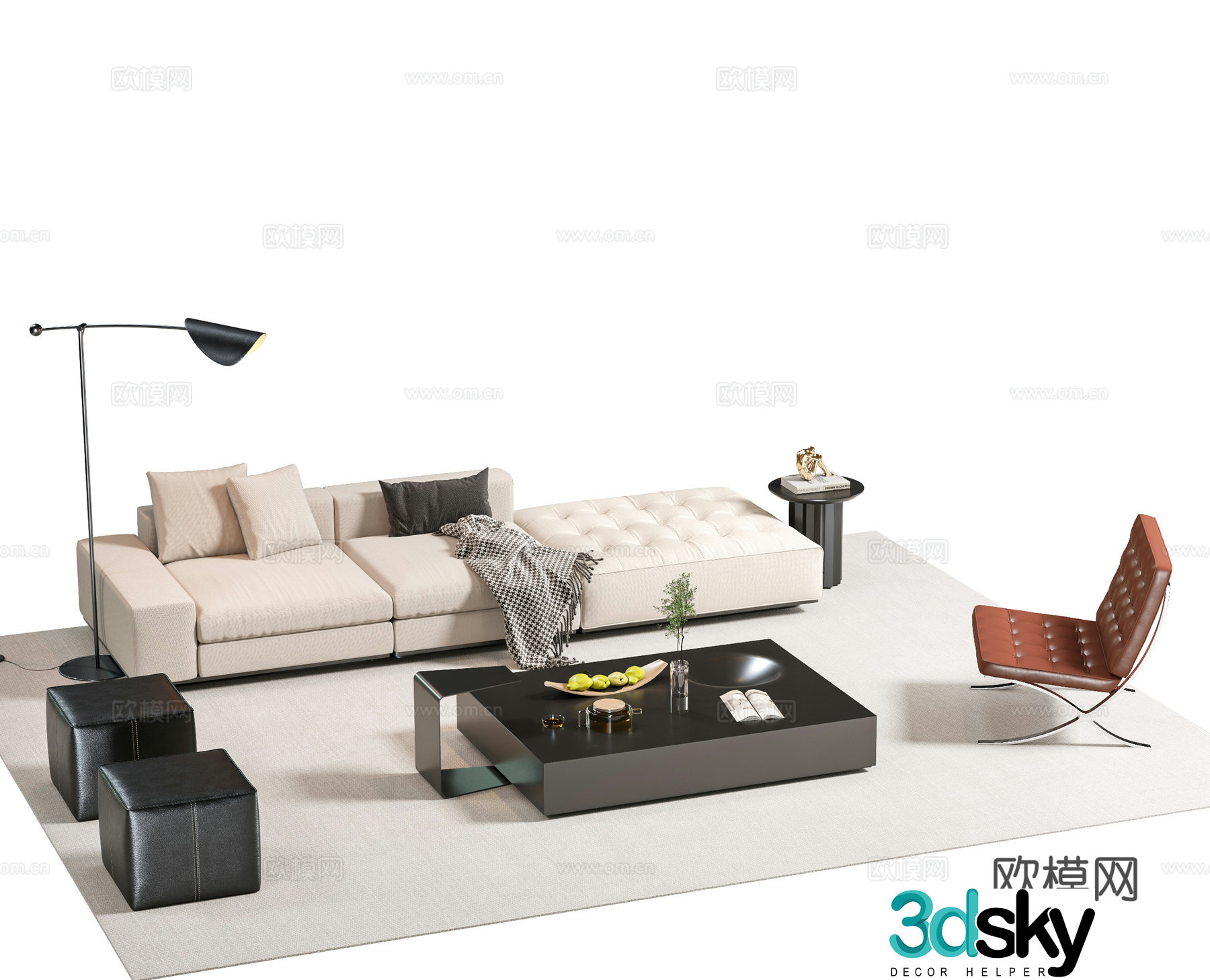 Modern Italian sofa combination office sofa coffee table curved sofa leather sofa Mino3d model