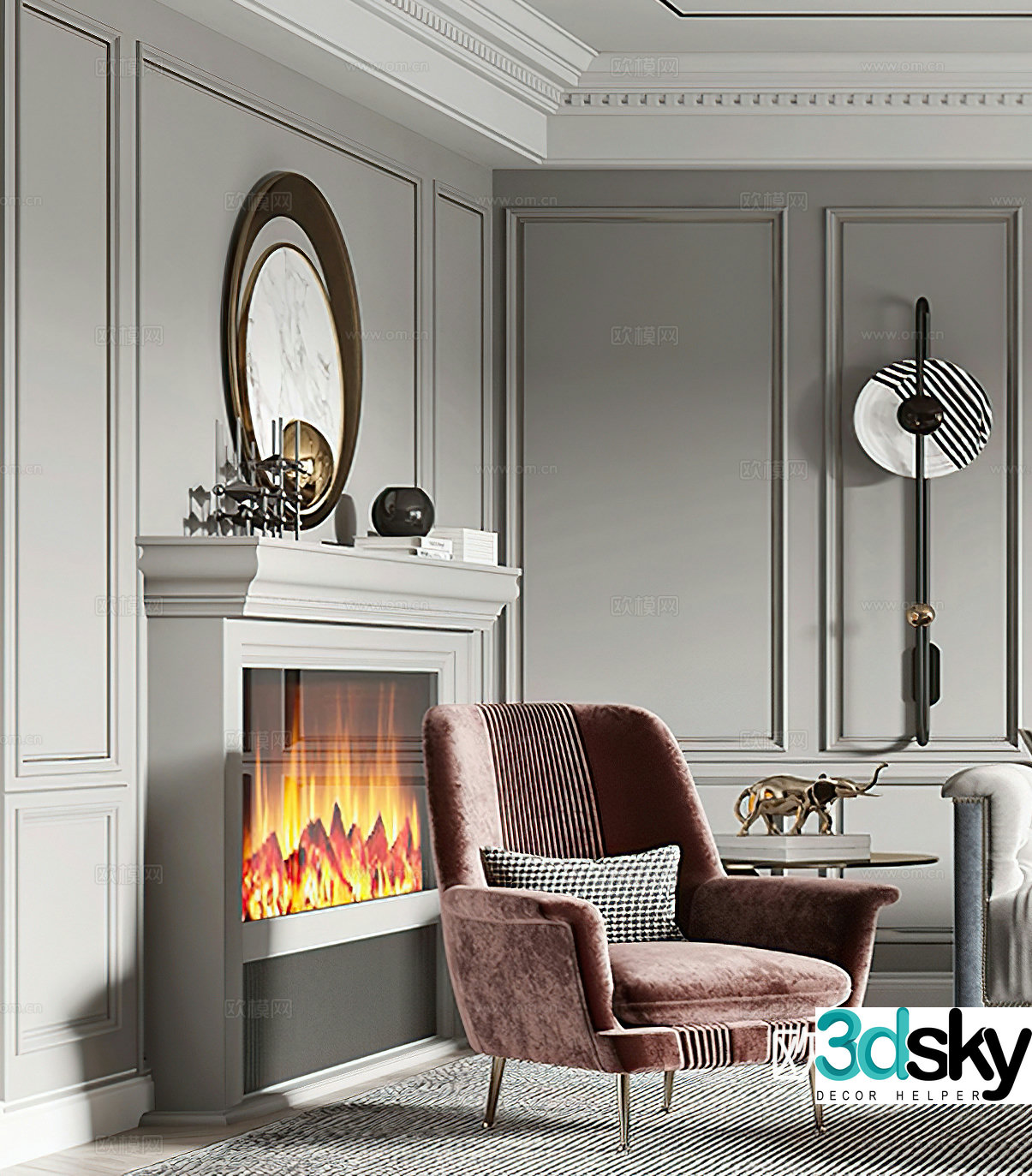 Light luxury lounge chair modern lounge chair fireplace American lounge chair fireplace French side 3d model