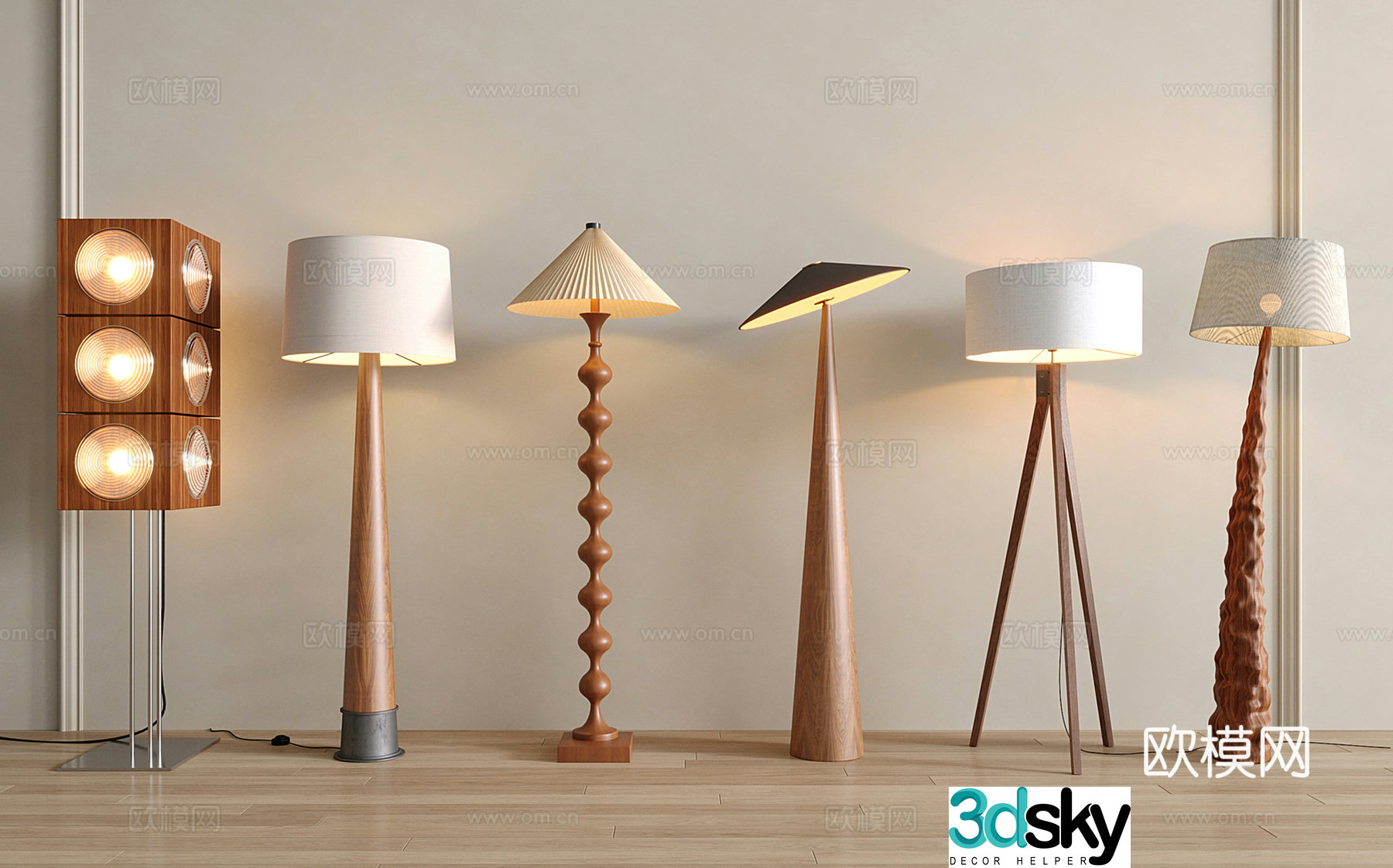 Middle-aged floor lamp Floor lamp combination 3D model