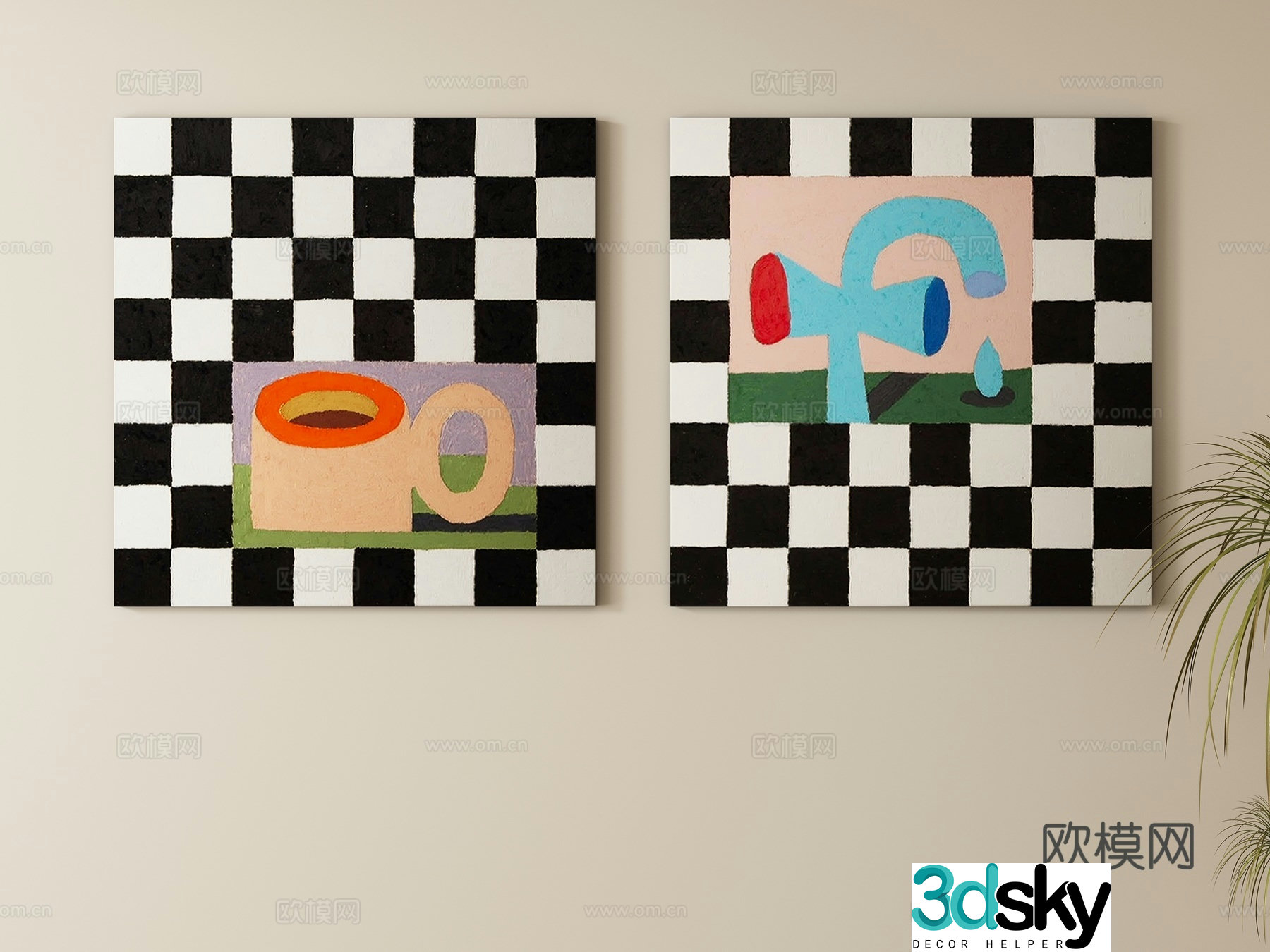 Modern cream style decorative painting hanging painting 3d model