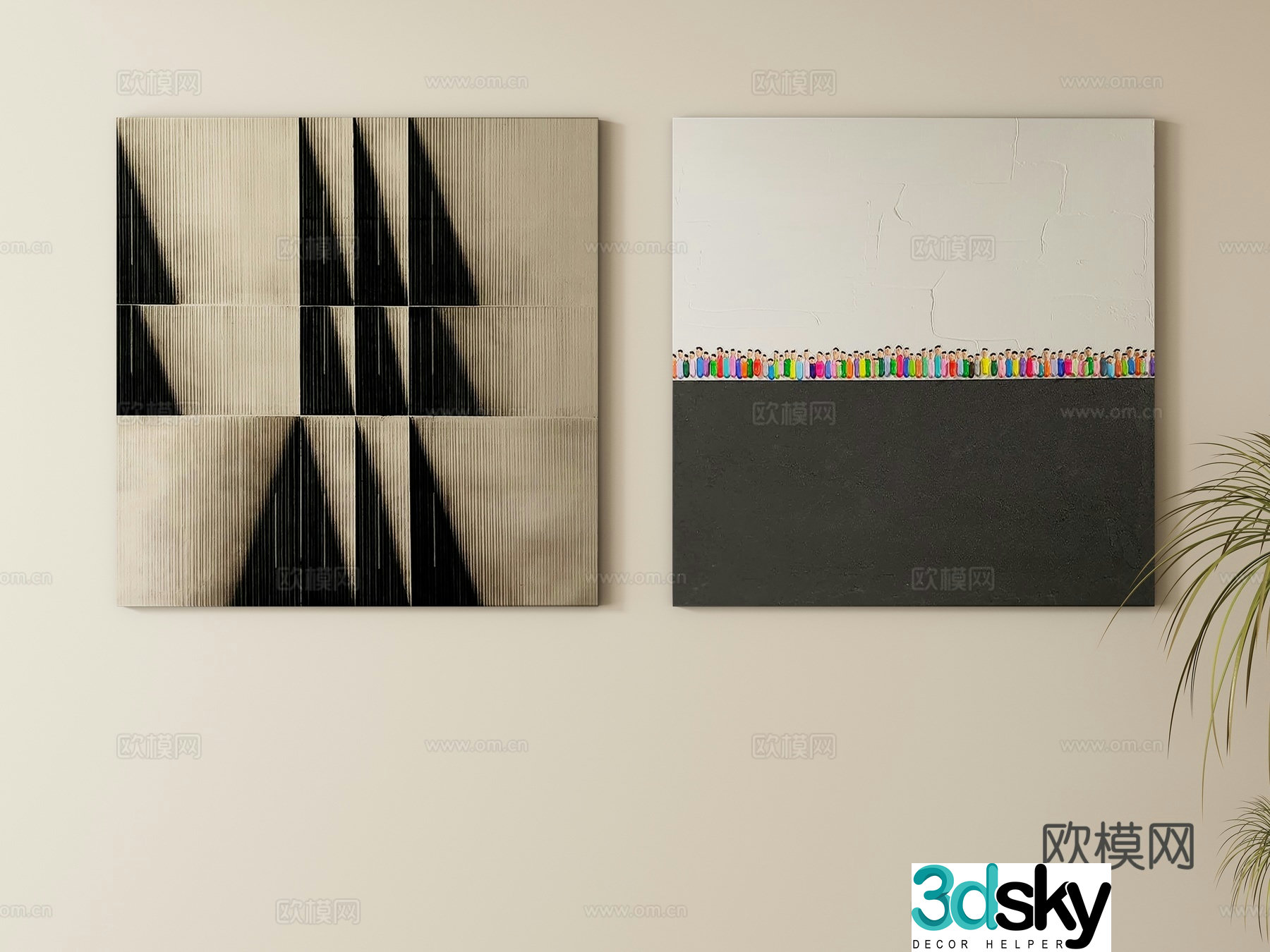 Modern cream style decorative painting hanging painting 3d model