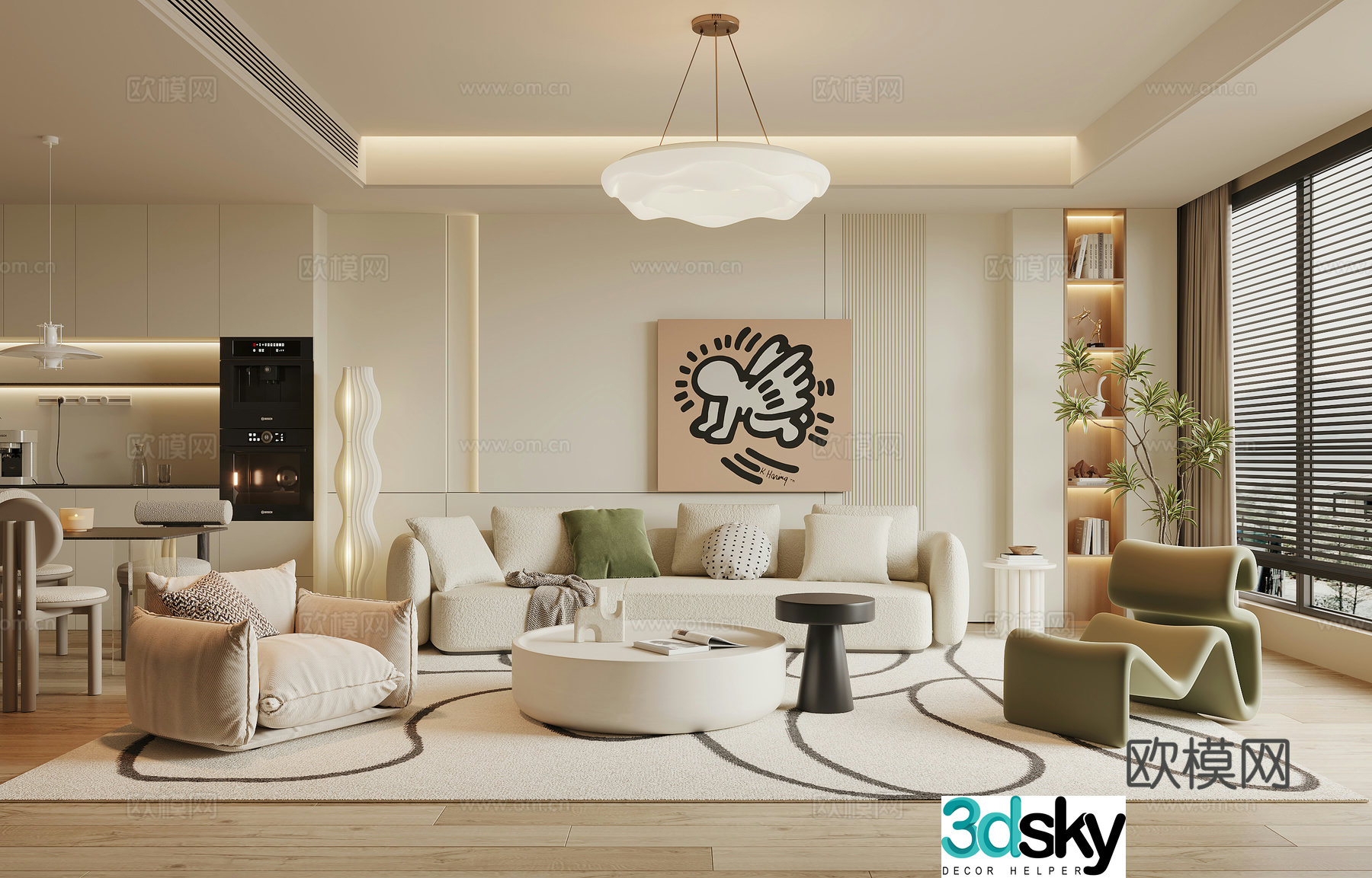 Modern Cream Style Restaurant 3D Model
