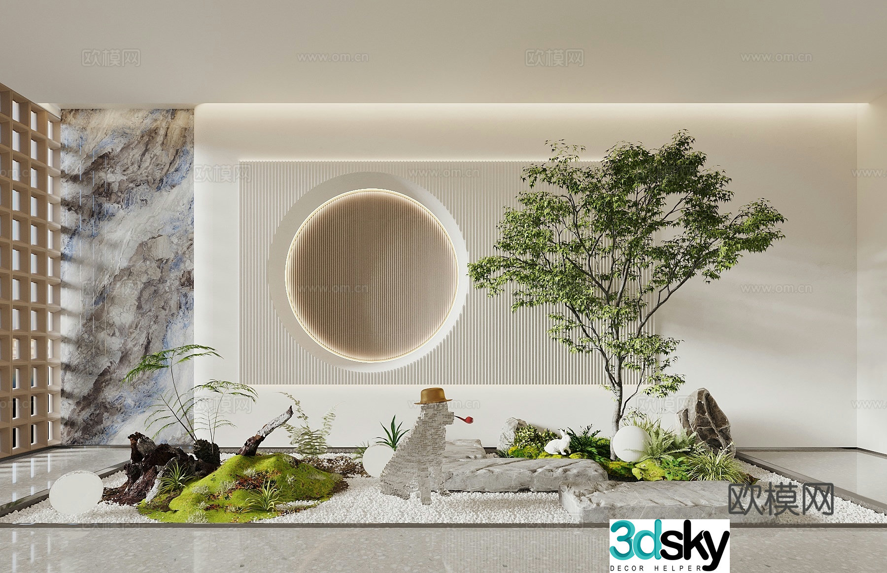 Landscape sketch Indoor landscape landscape courtyard sketch Plant combination Taihu stone Chicken claw maple 3D model