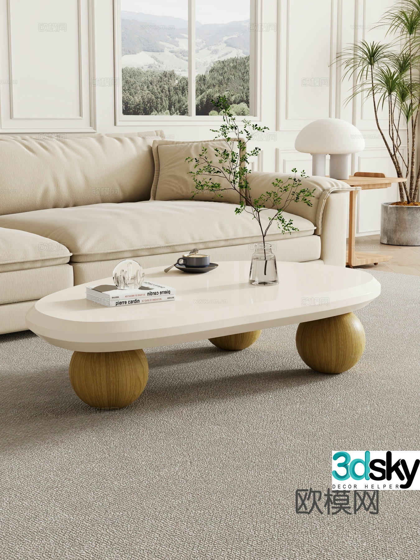 Creamy living room mother-child coffee table sofa coffee table combination decoration 3d model