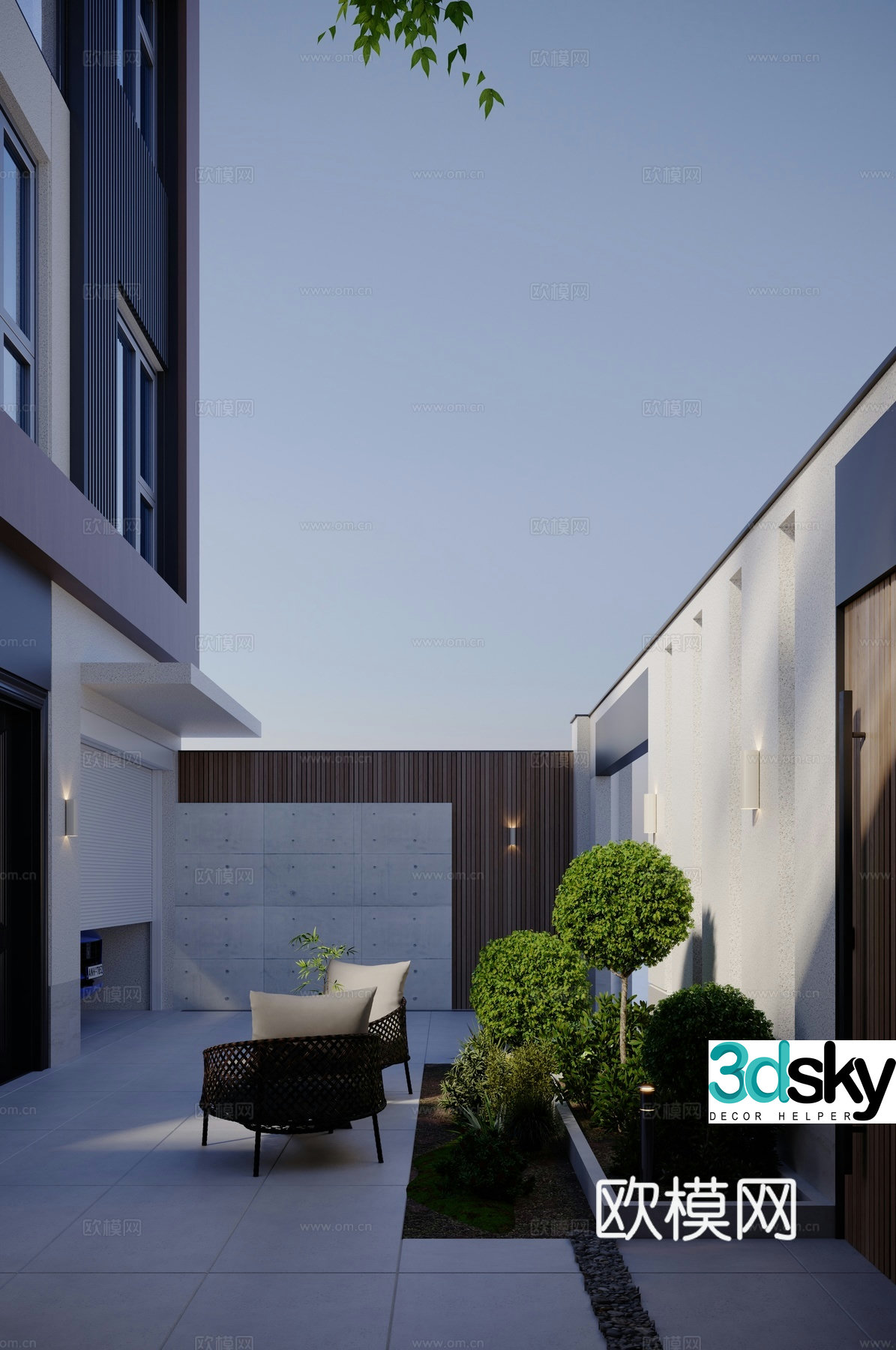 Modern villa courtyard landscape 3d model