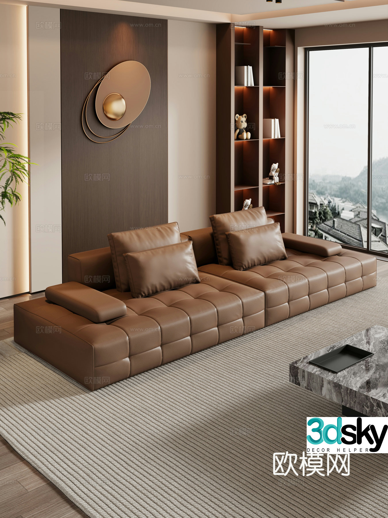 Italian simple home living room sofa coffee table combination leather sofa tofu block sofa 3D model