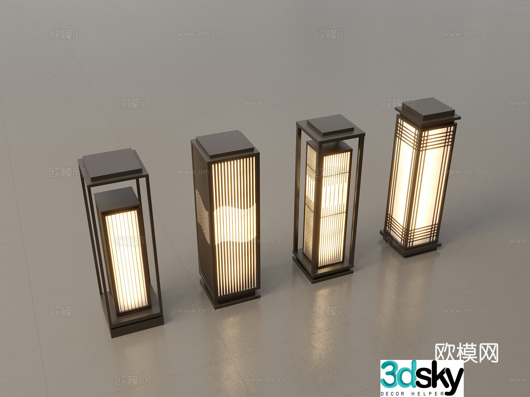 Modern Chinese landscape lights lawn lights garden lights outdoor light combination 3D model