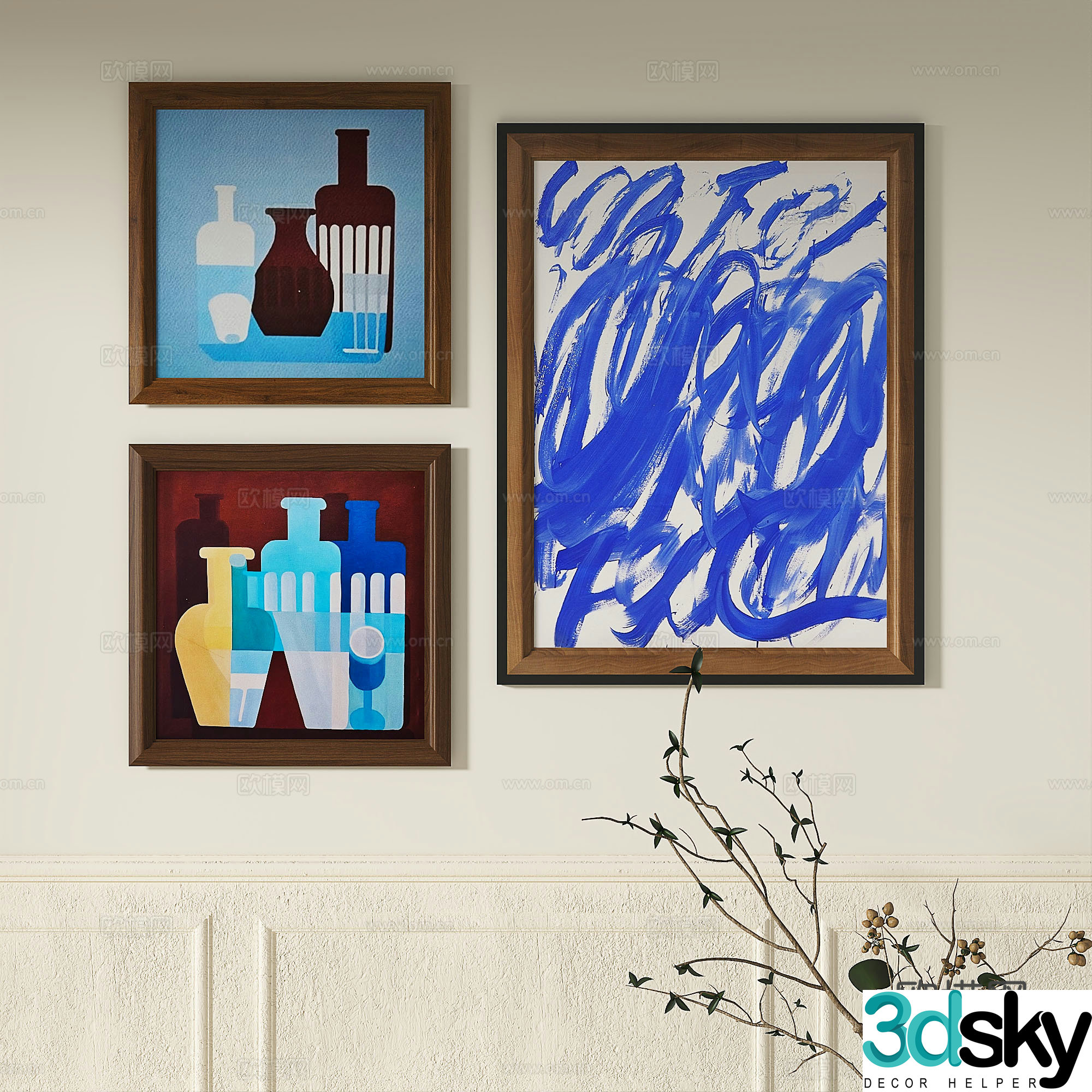 Modern French retro abstract light luxury simple medieval decorative painting 3d model