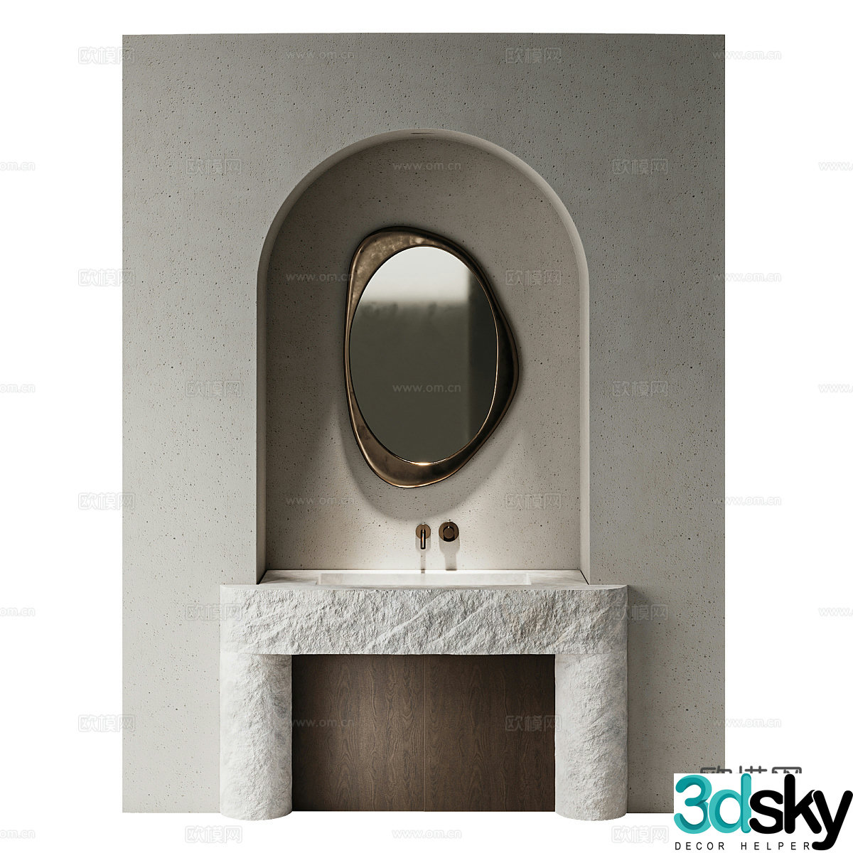 New Chinese style Wasabi Natural Stone Bathroom Cabinet 3D Model