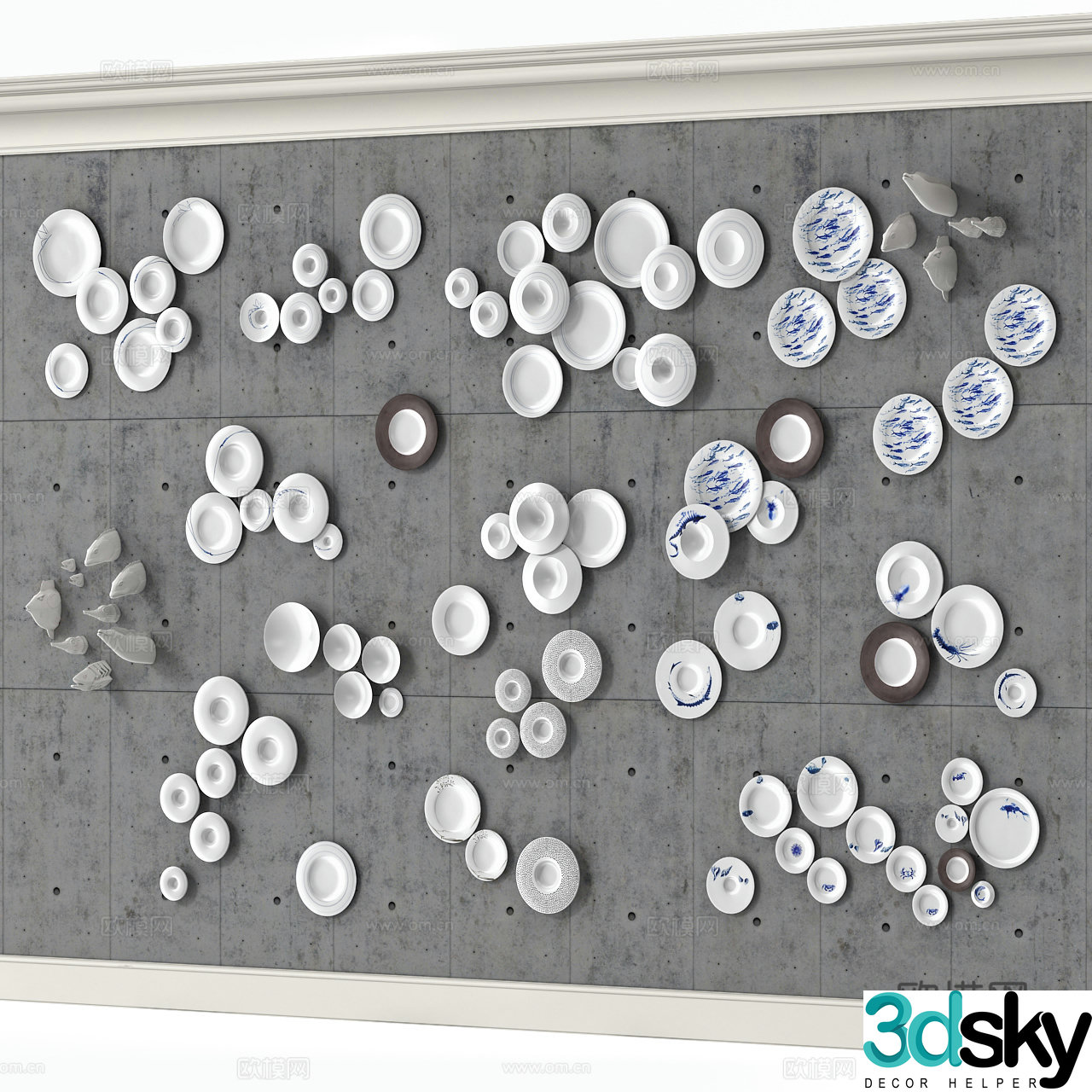 Plate shape wall Plate wall decoration Plate decoration background wall 3d model