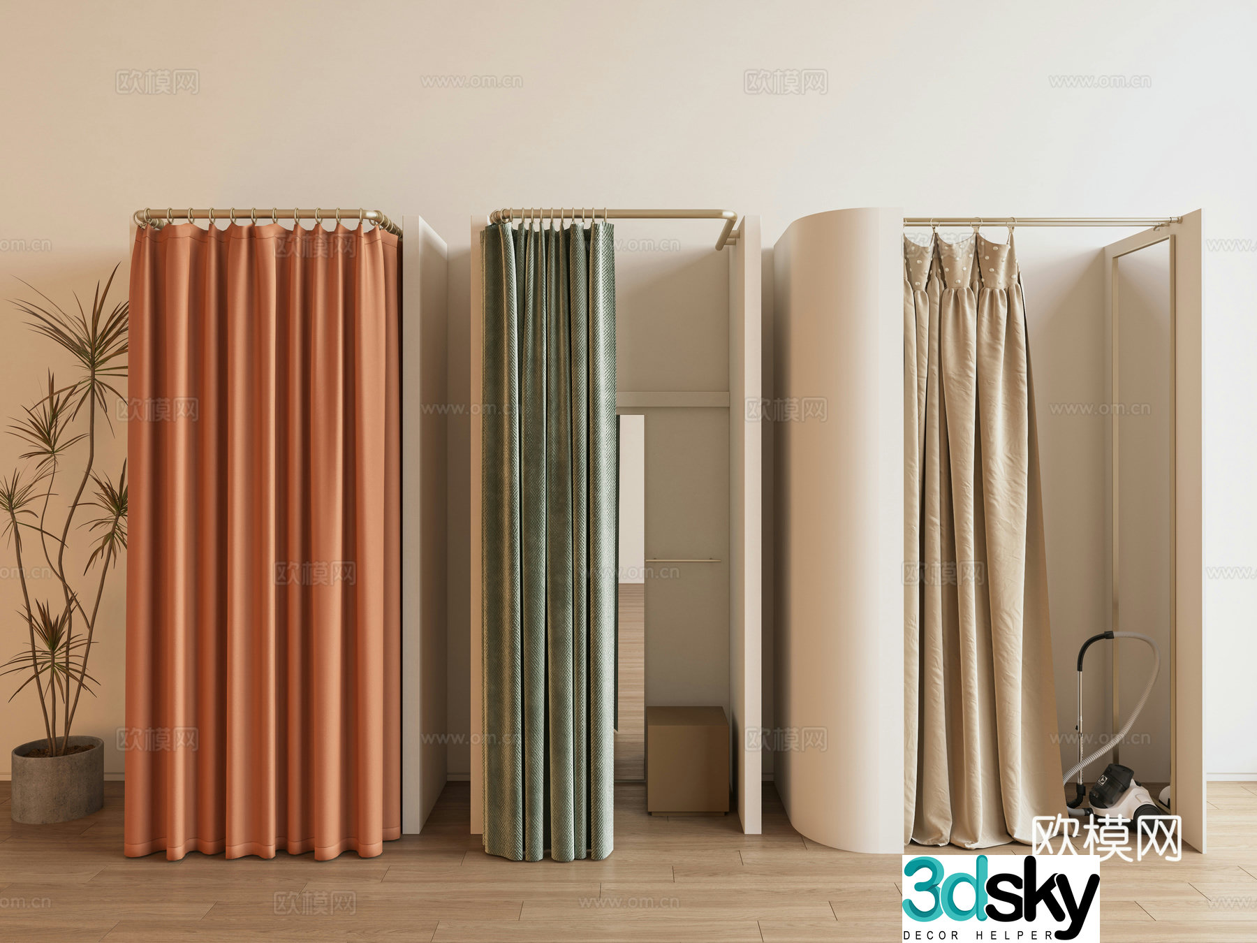 Modern clothing store fitting room fitting room locker room pull curtain floor mirror pull curtain curtain 3d model