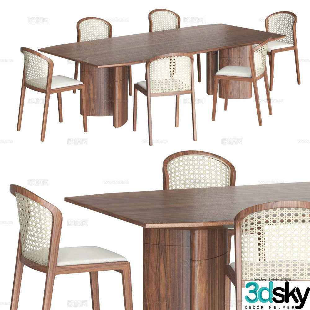 New Chinese dining table and chairs Dining table and chair combination 3D model
