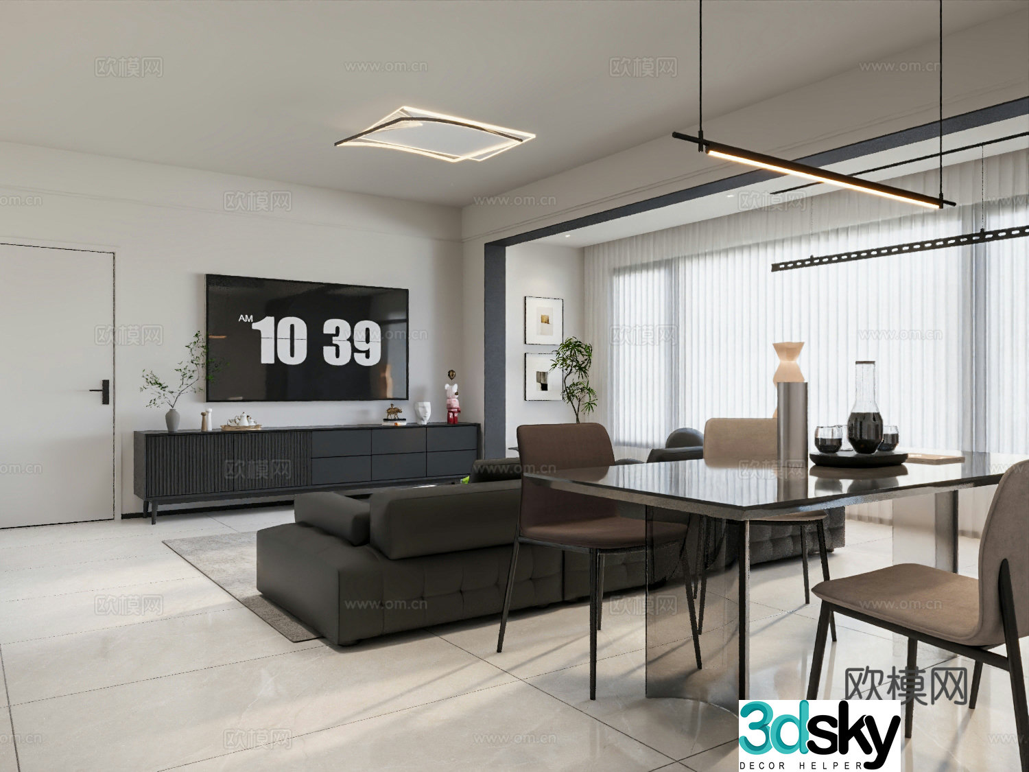 Modern simple living restaurant sofa combination black and white color matching 3D model