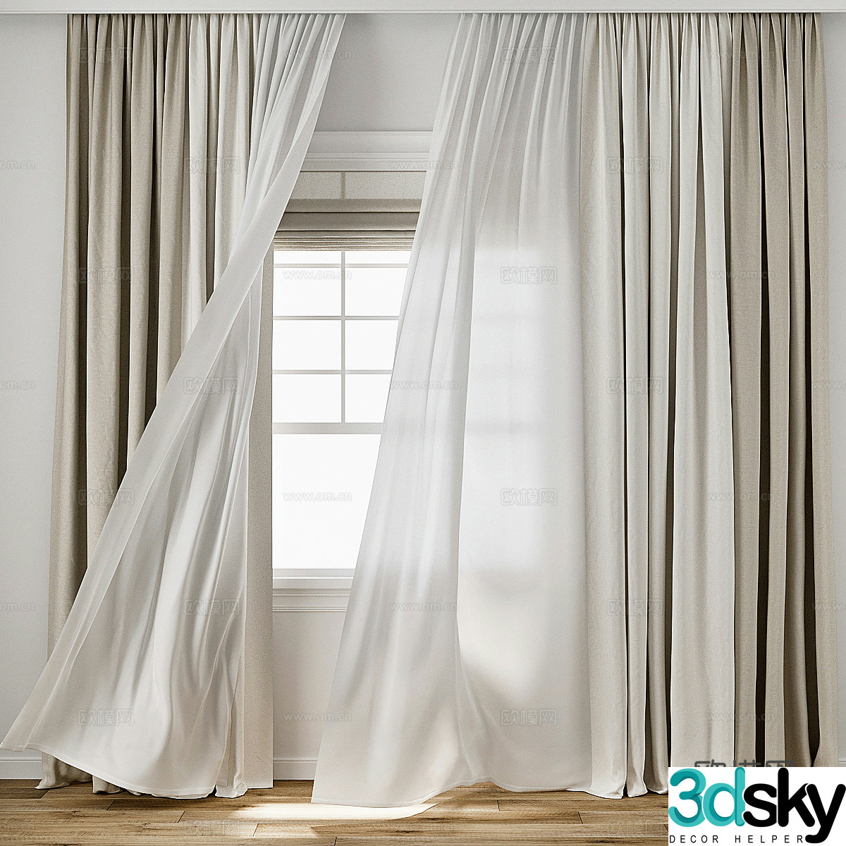 New Chinese style fabric curtain 3D model