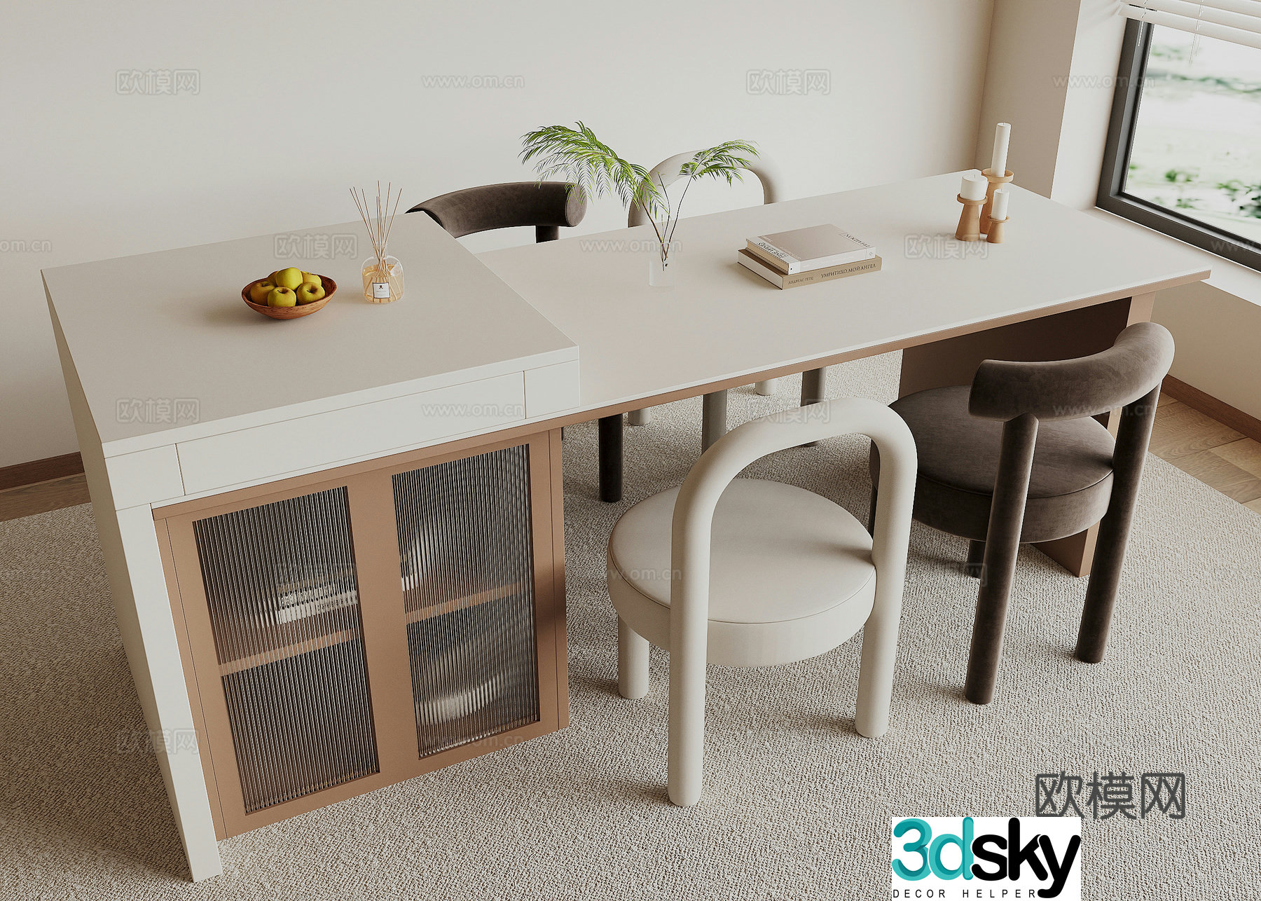 Modern dining table and chair 3d model