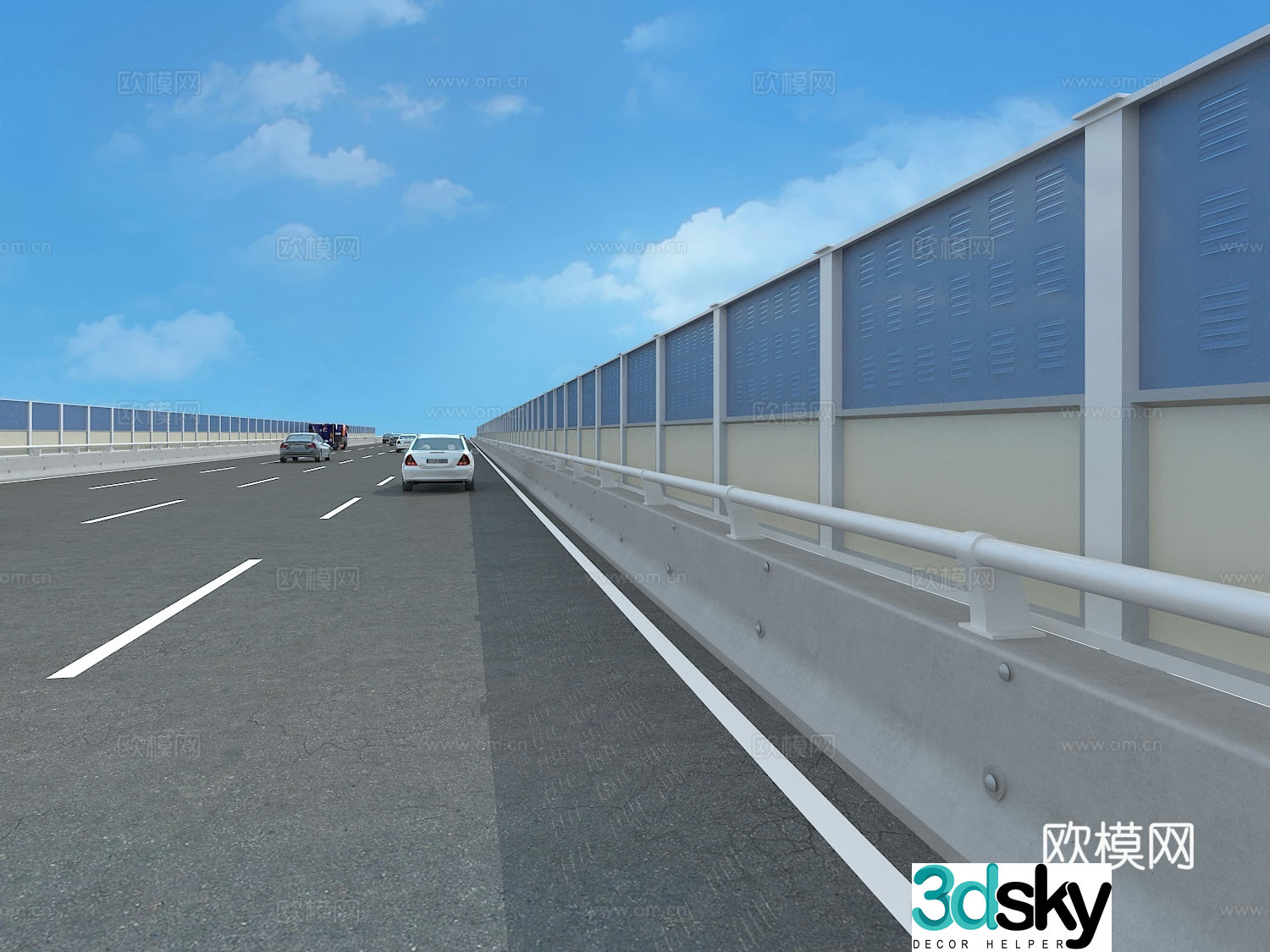 Modern highway guardrail 3d model