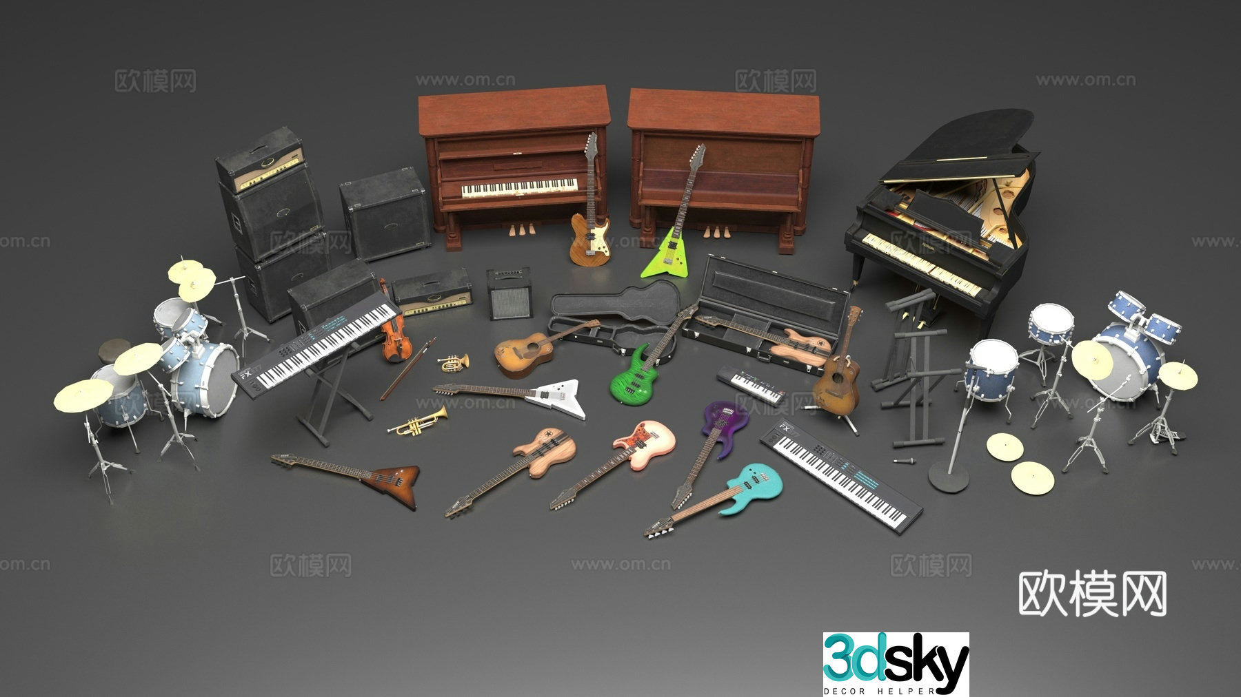 Musical instrument combination 3D model