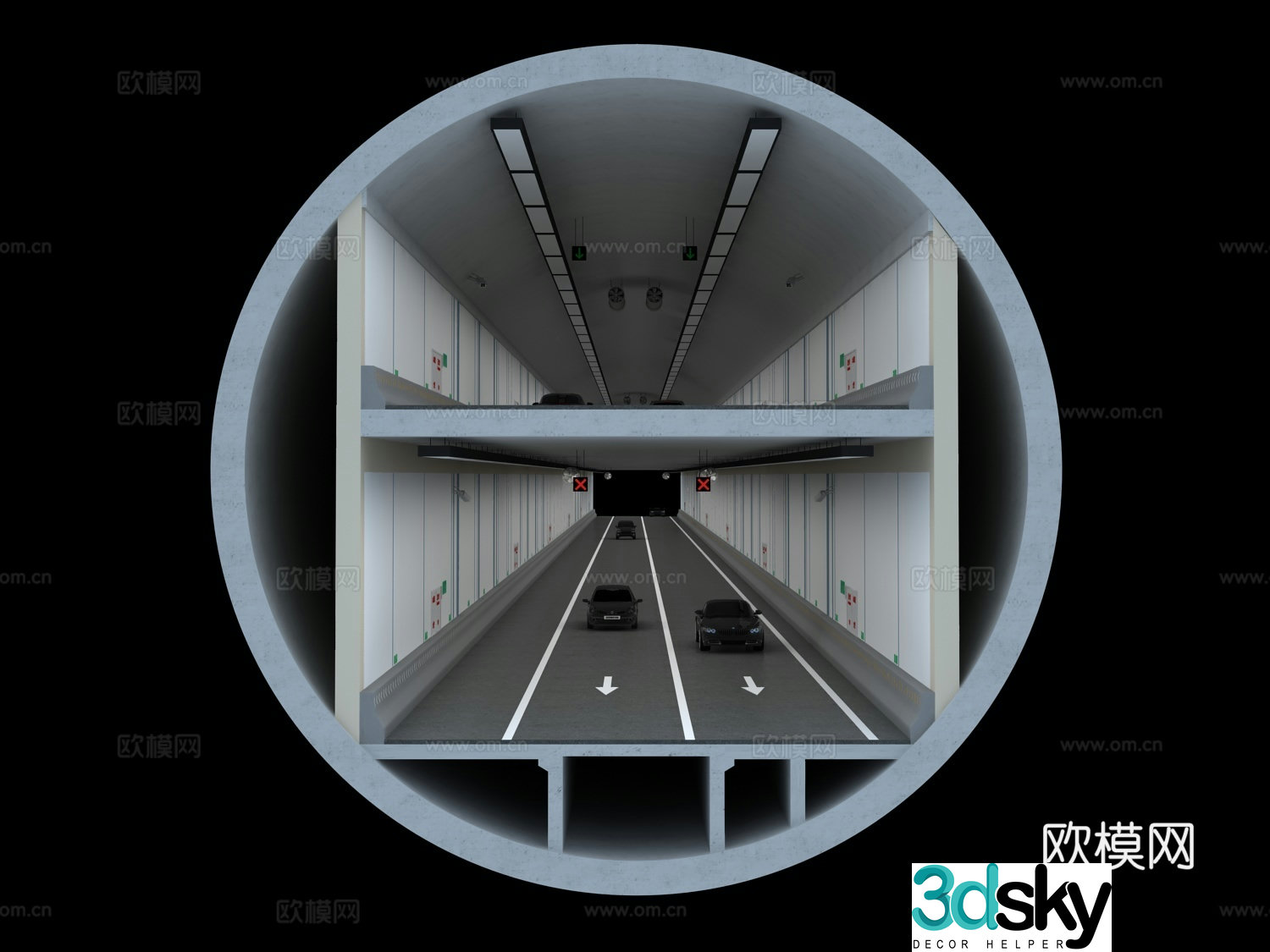 Modern highway tunnel 3d model