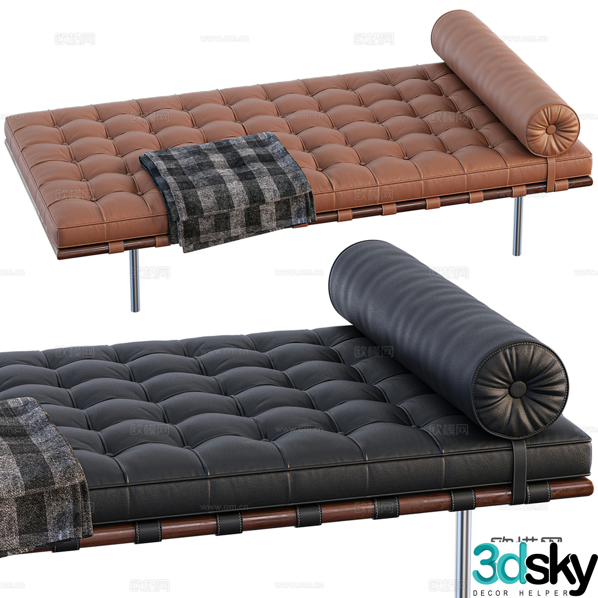Modern leather sofa stool low stool bench 3d model