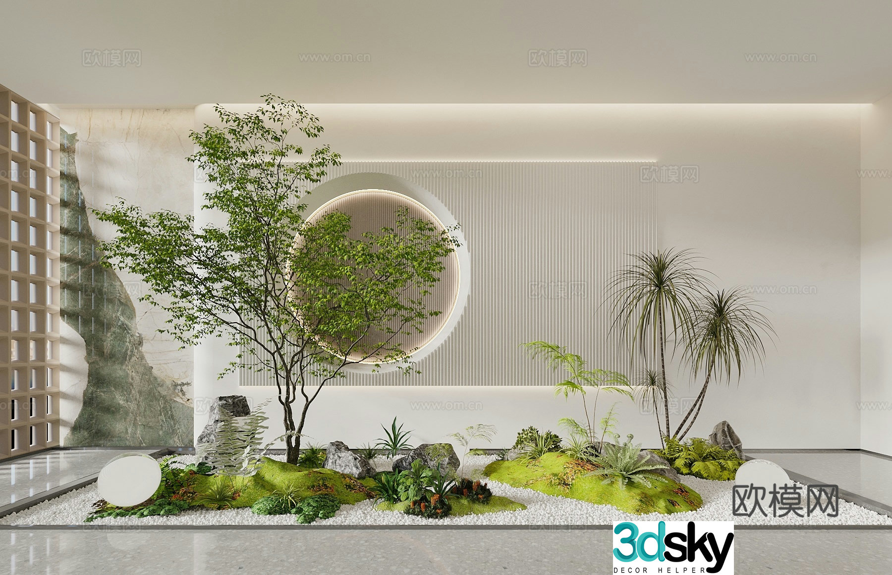 Landscape sketch Indoor landscape landscape courtyard sketch Plant combination Taihu stone Chicken claw maple 3D model