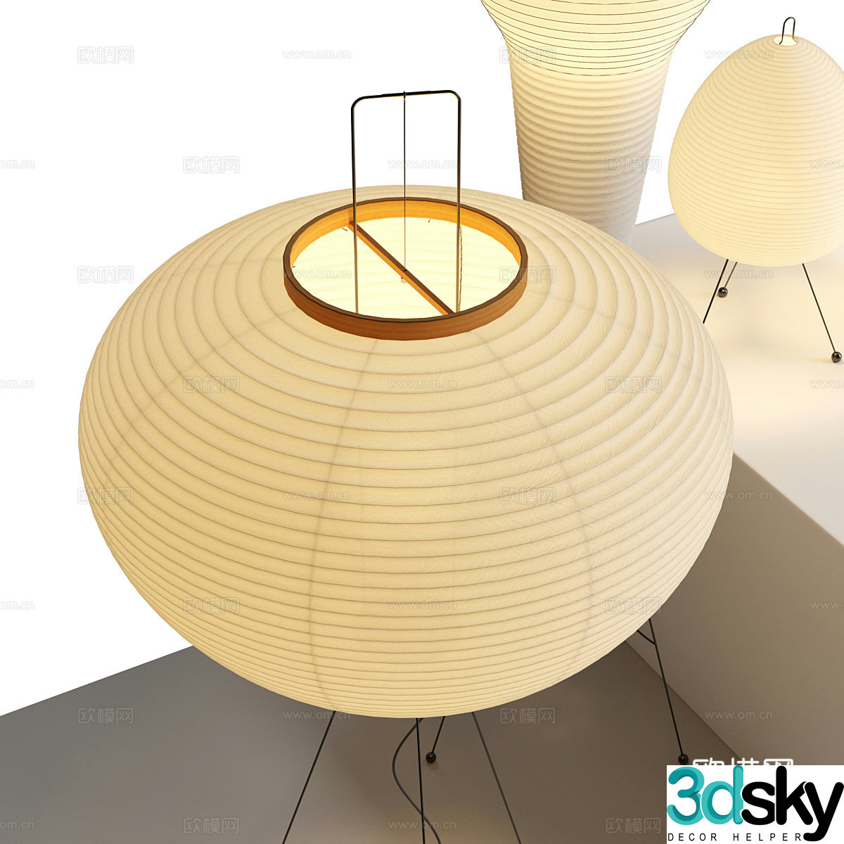New Chinese style Wasabi Rice Paper Floor Lamp 3D Model