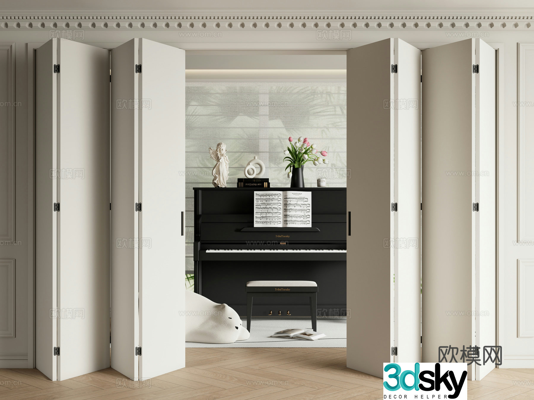 French folding door sliding door multi-connection sliding door piano Shangri-la curtain 3D model