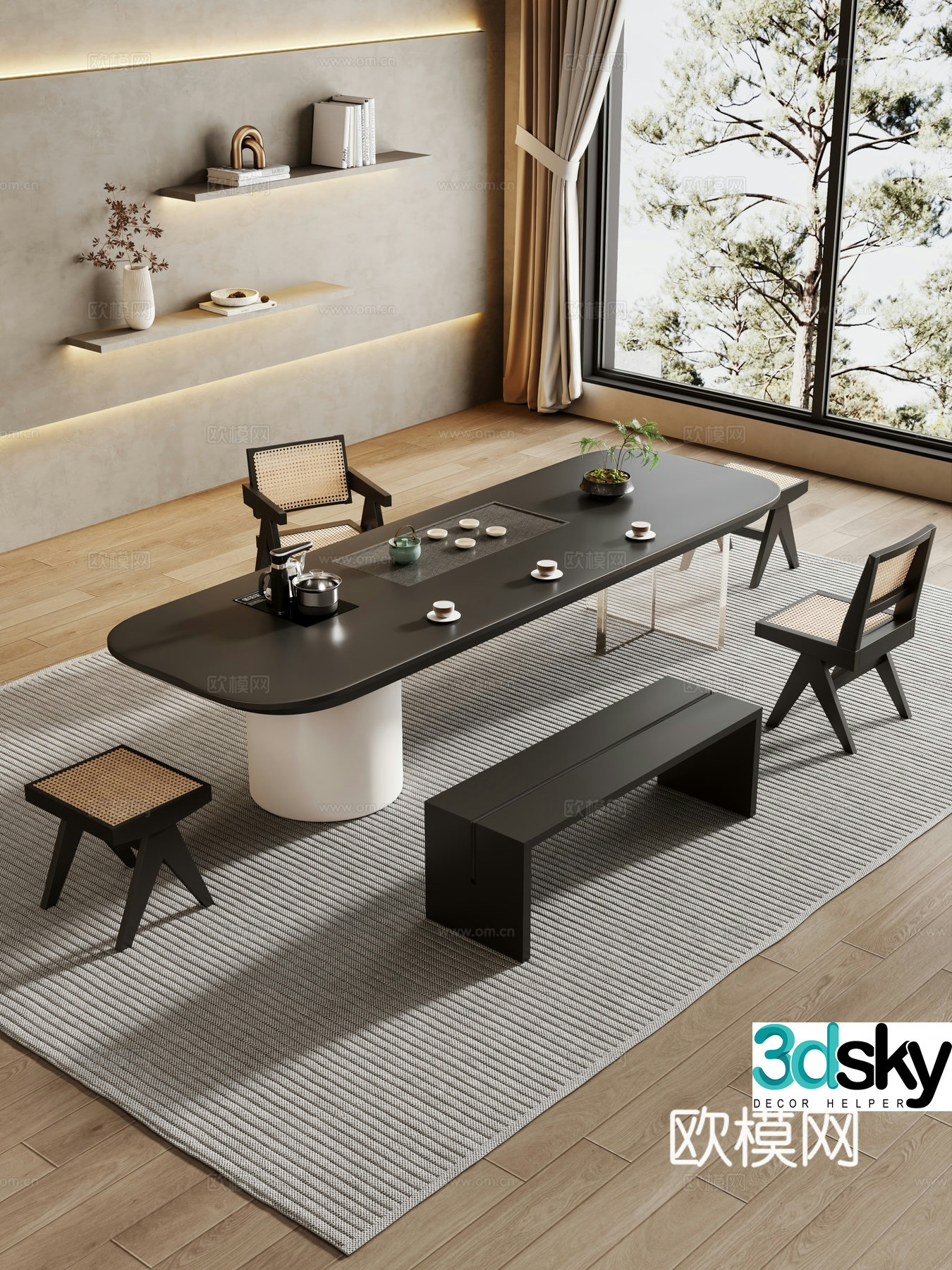 Creamy large plate table tea table and chair combination tea table tea table tea room tea table balcony tea table 3D model