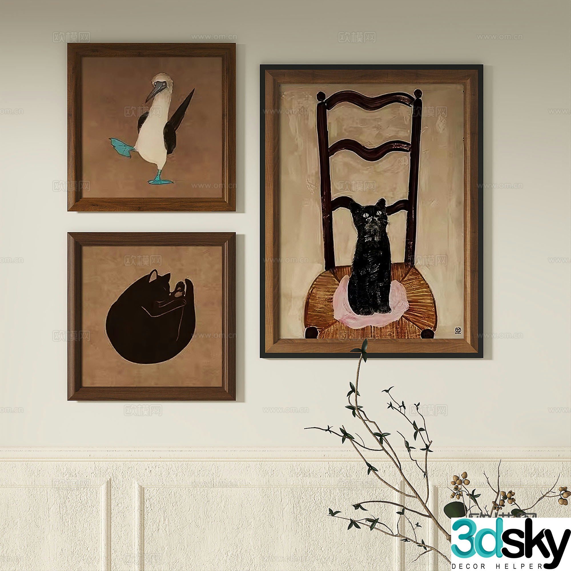 Modern French retro abstract light luxury simple medieval decorative painting 3d model