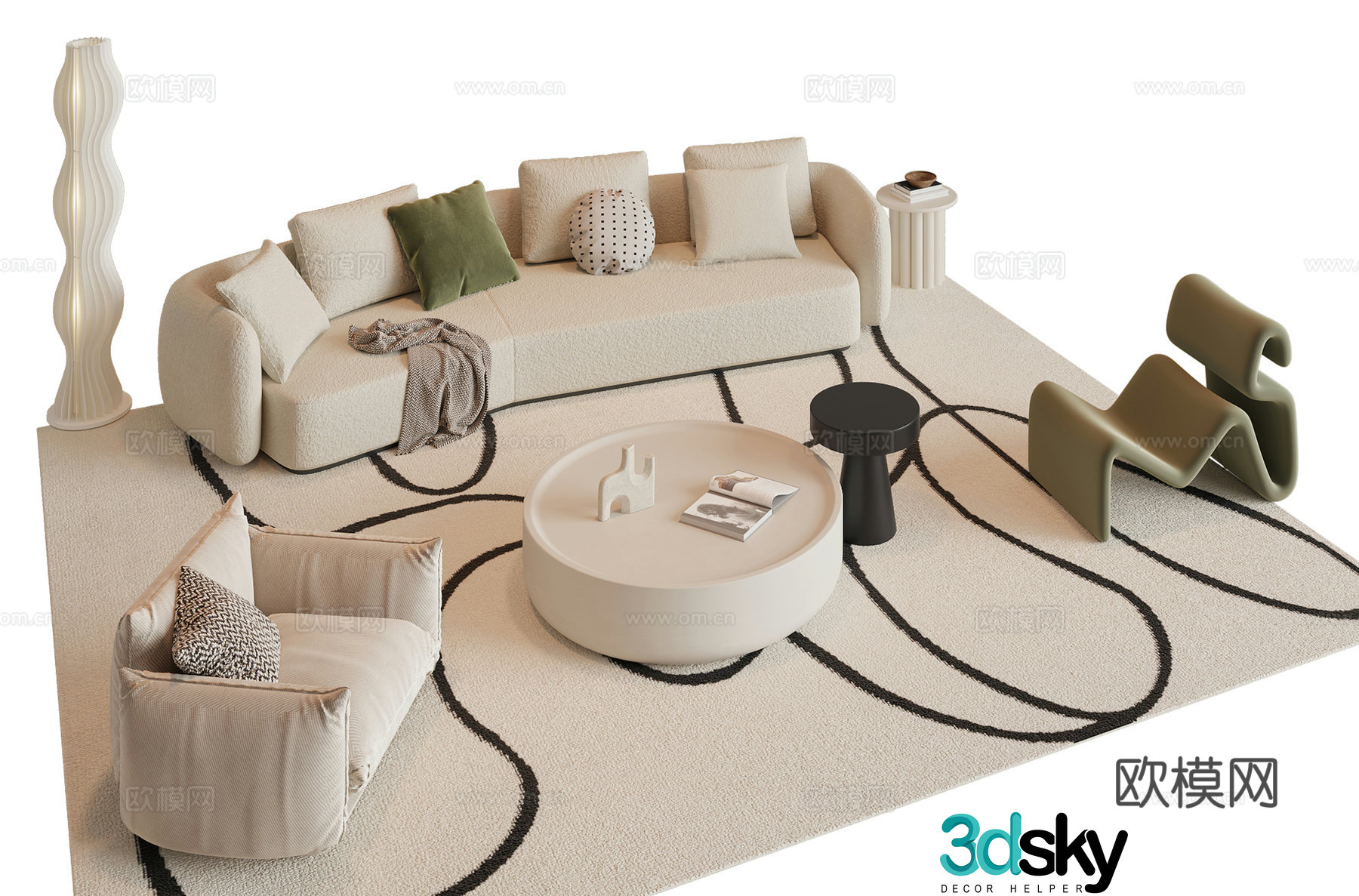 Modern cream style sofa coffee table combination 3D model