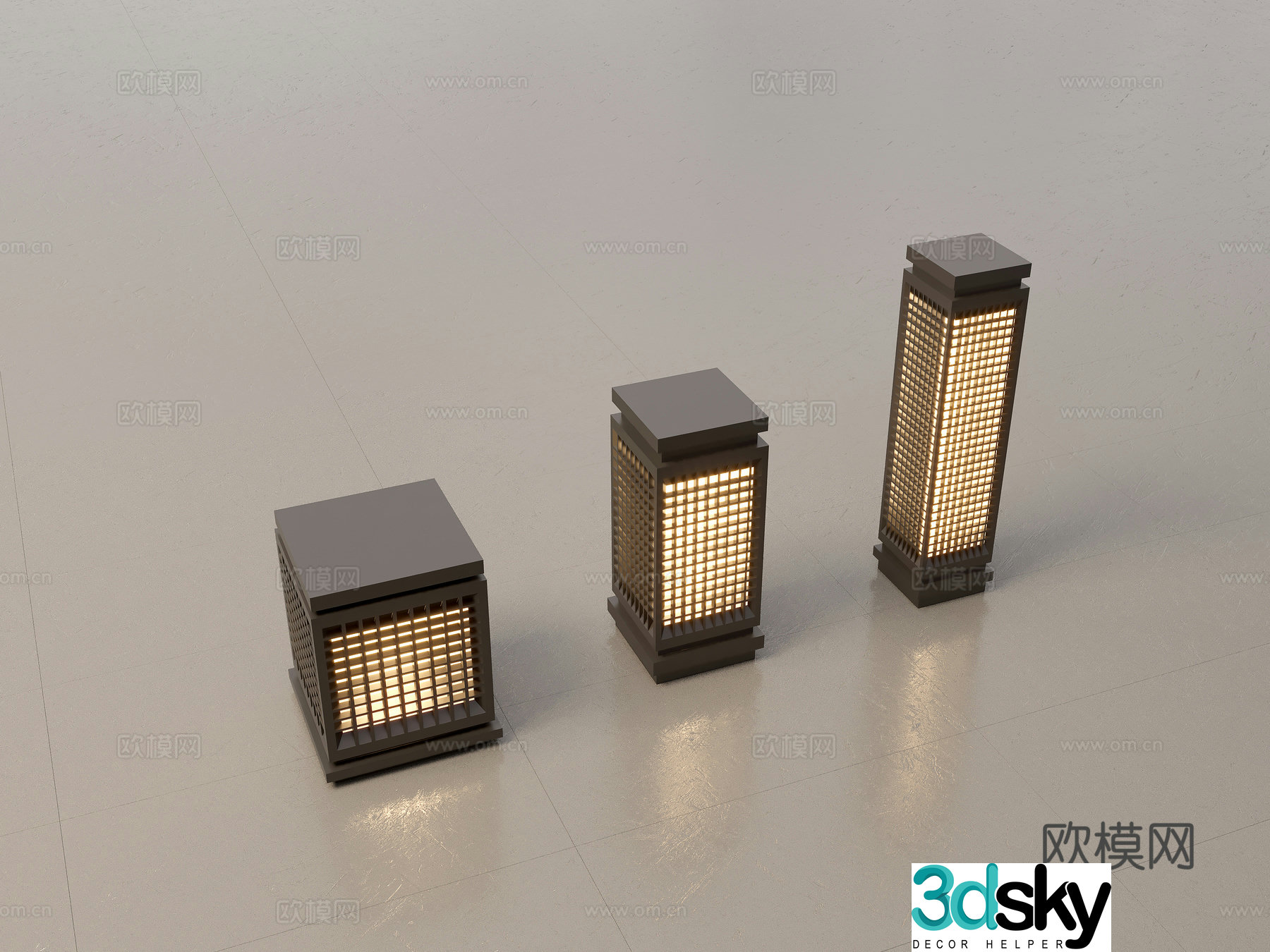Modern Chinese landscape lights lawn lights garden lights outdoor light combination 3D model