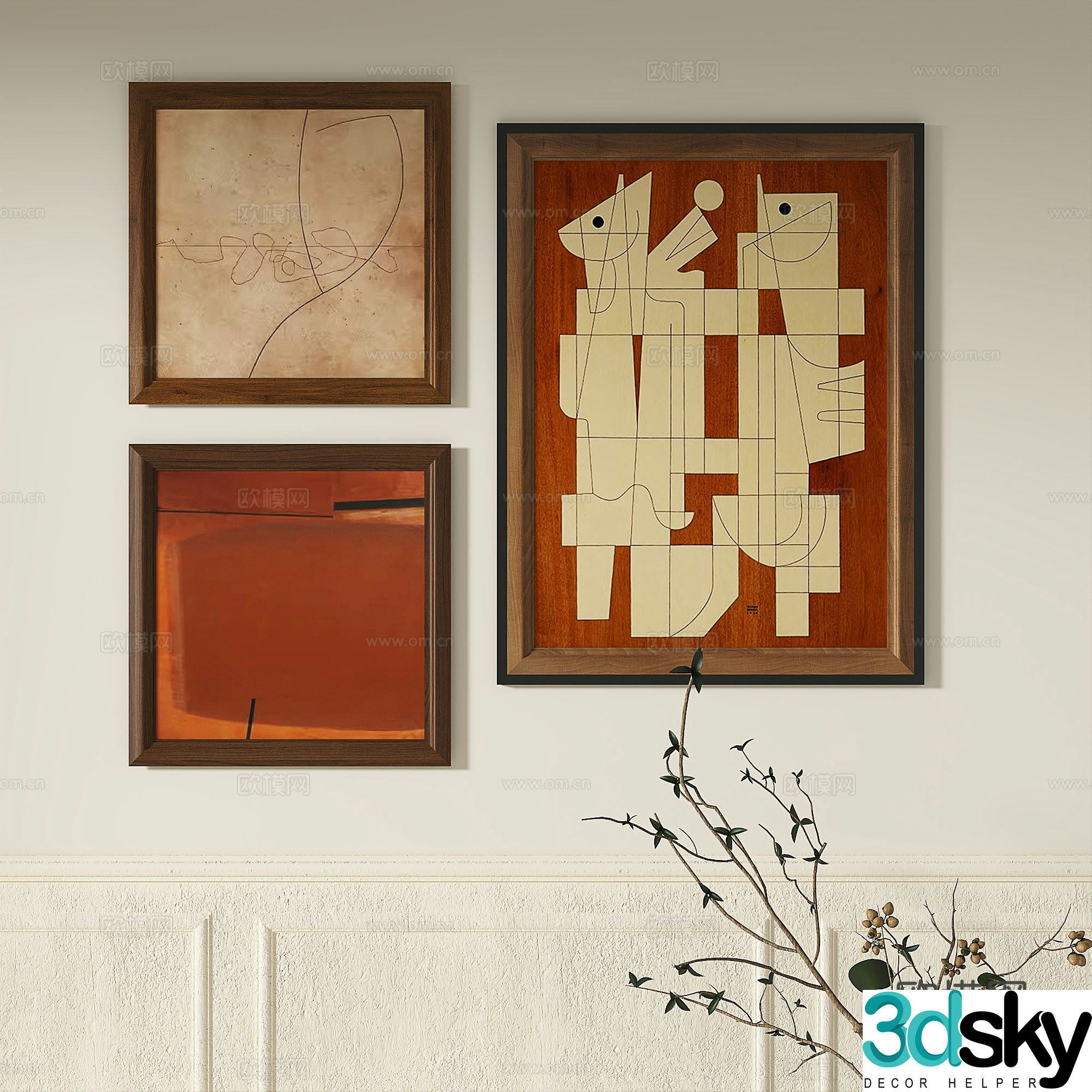 Modern French retro abstract light luxury simple medieval decorative painting 3d model