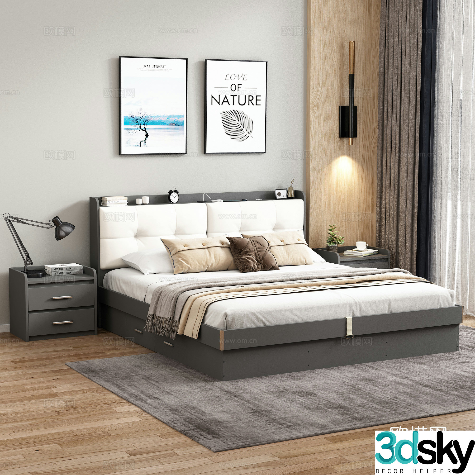 Modern double bed 3d model