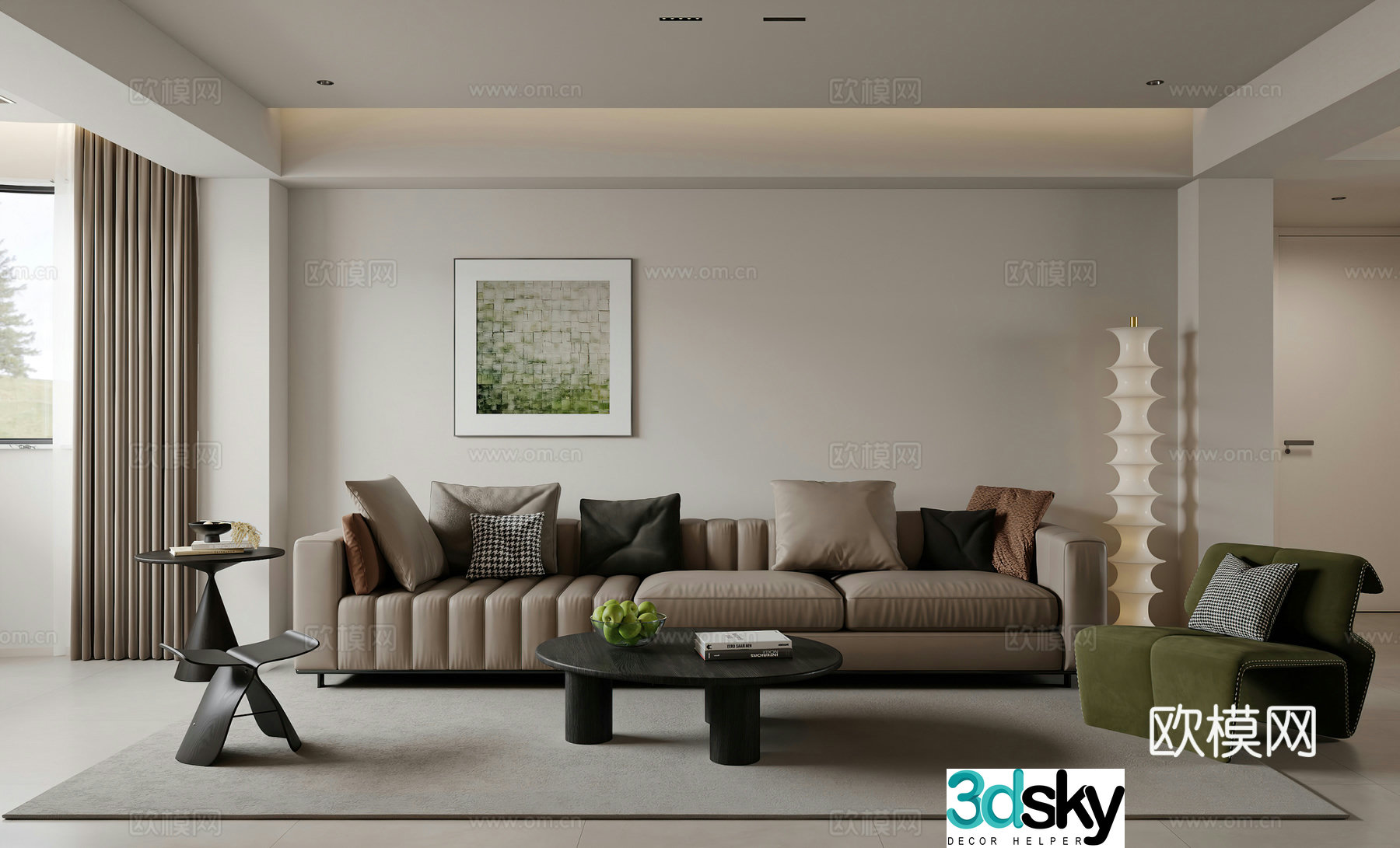 Modern living room Combination sofa Floor lamp Leisure chair Modern living and dining room Simple stool 3d model
