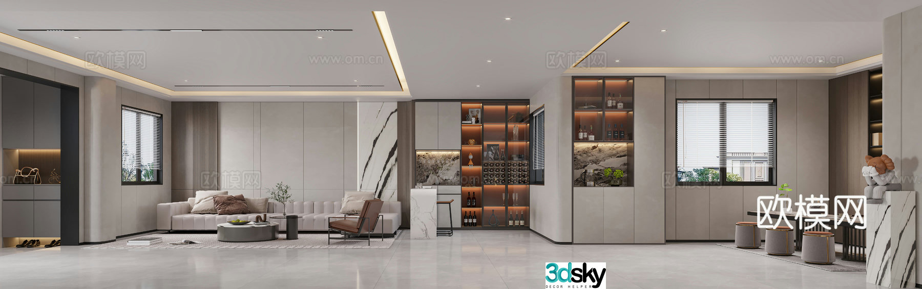 Modern living and dining room 3d model