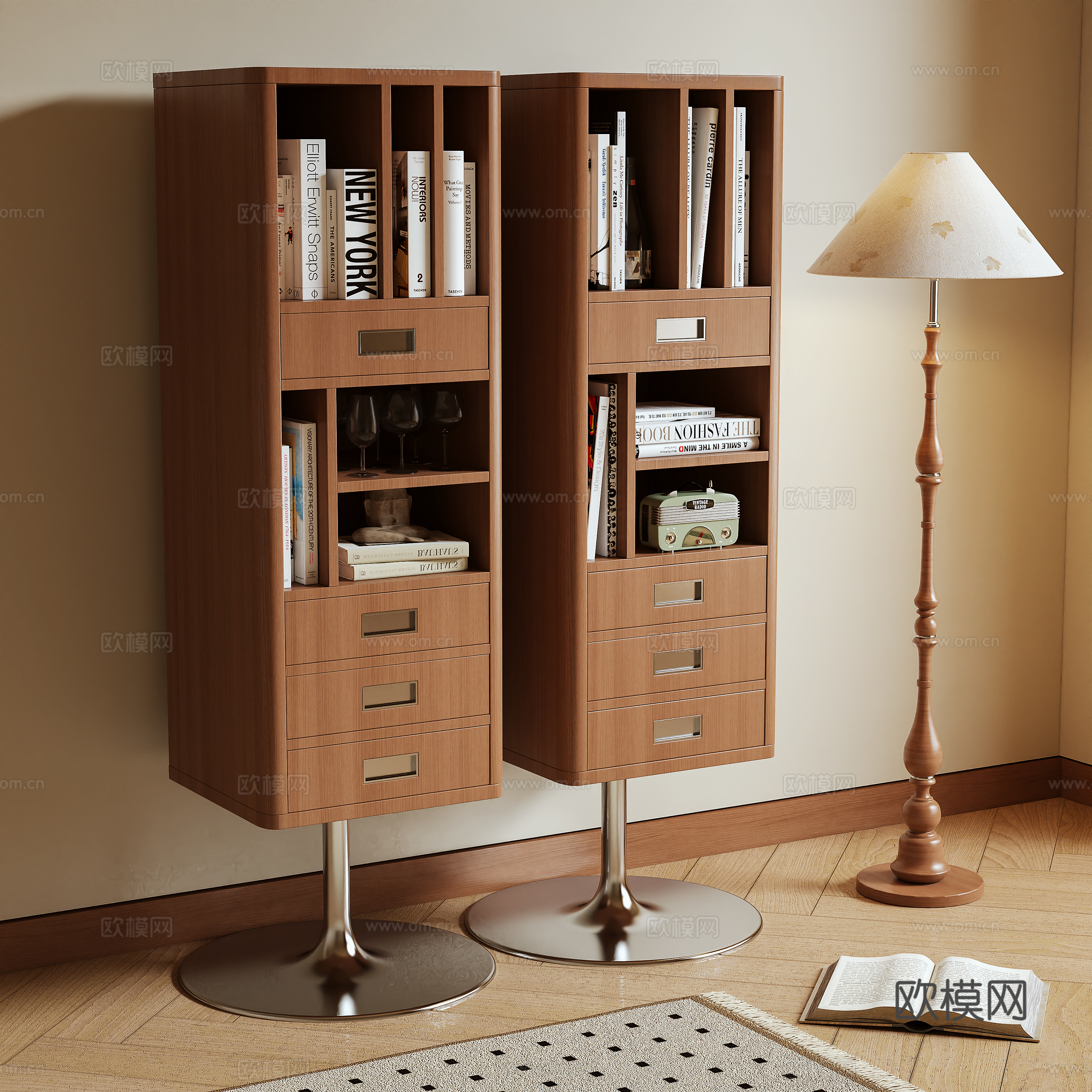 Log wind cabinet bookcase rotating cabinet 3d model