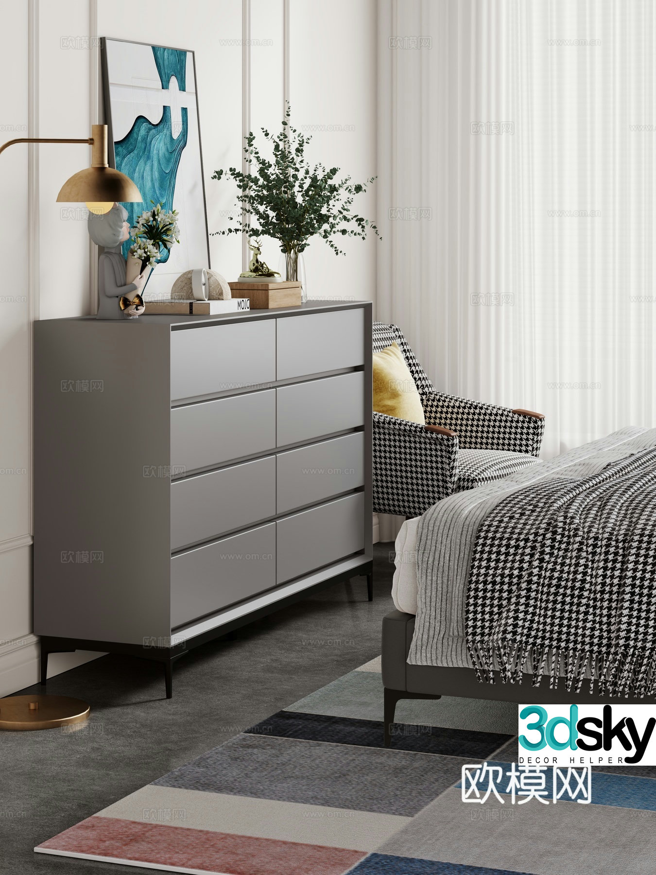 Modern chest of drawers side cabinet bedside cabinet storage cabinet entrance cabinet 3d model