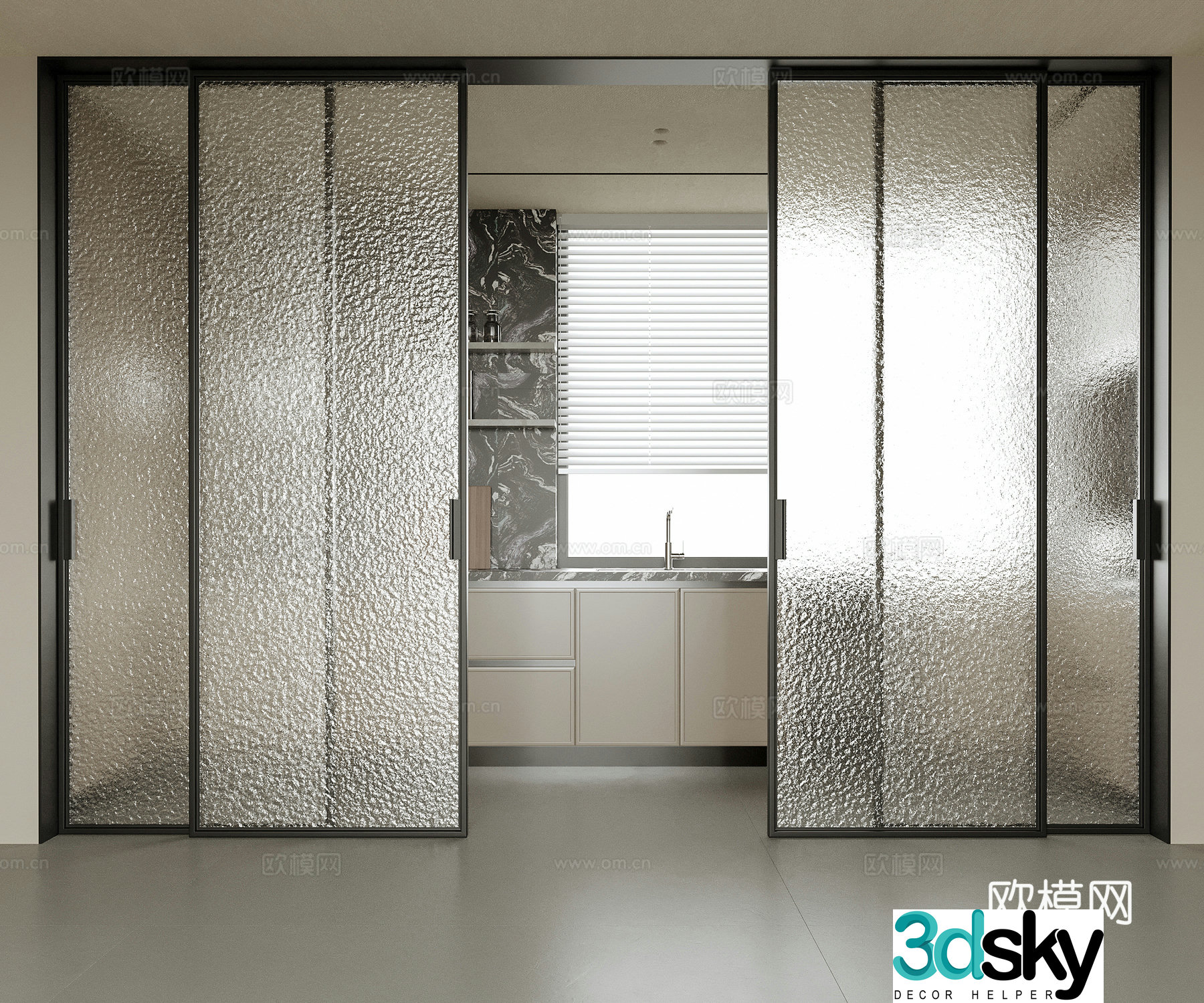 Modern sliding door glass door kitchen door 3d model