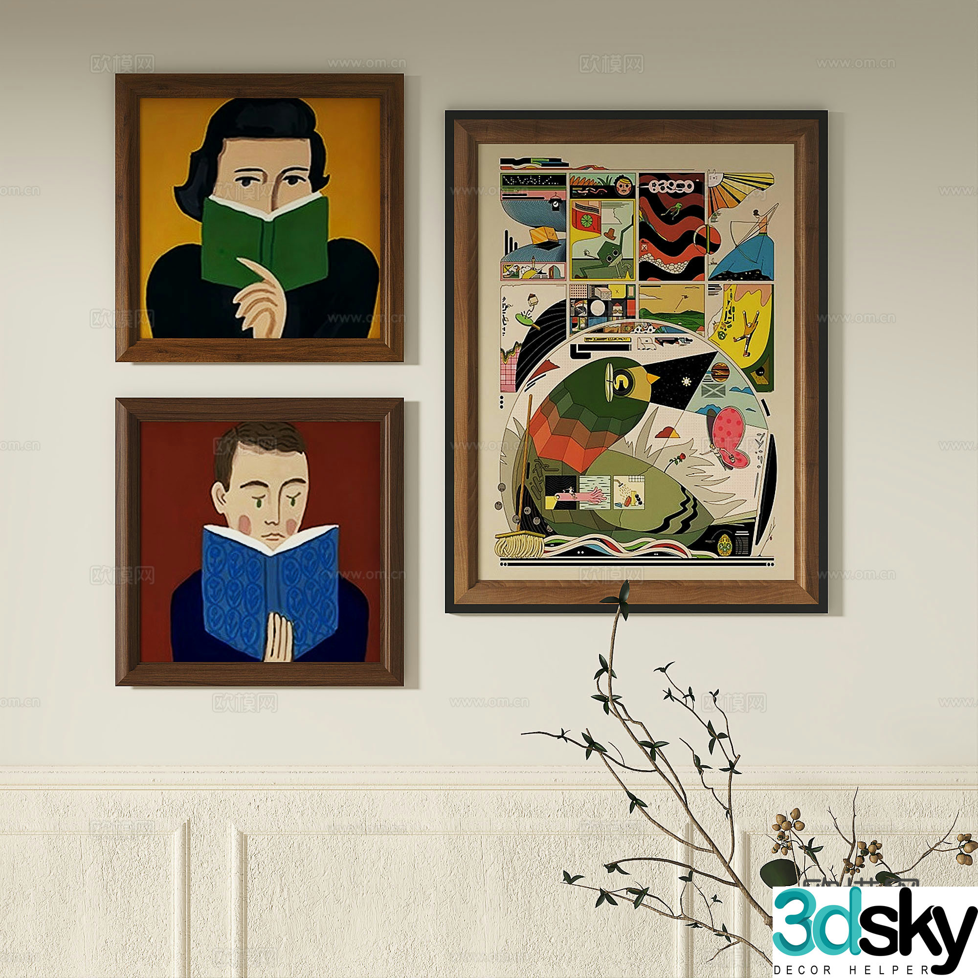 Modern French retro abstract light luxury simple medieval decorative painting 3d model