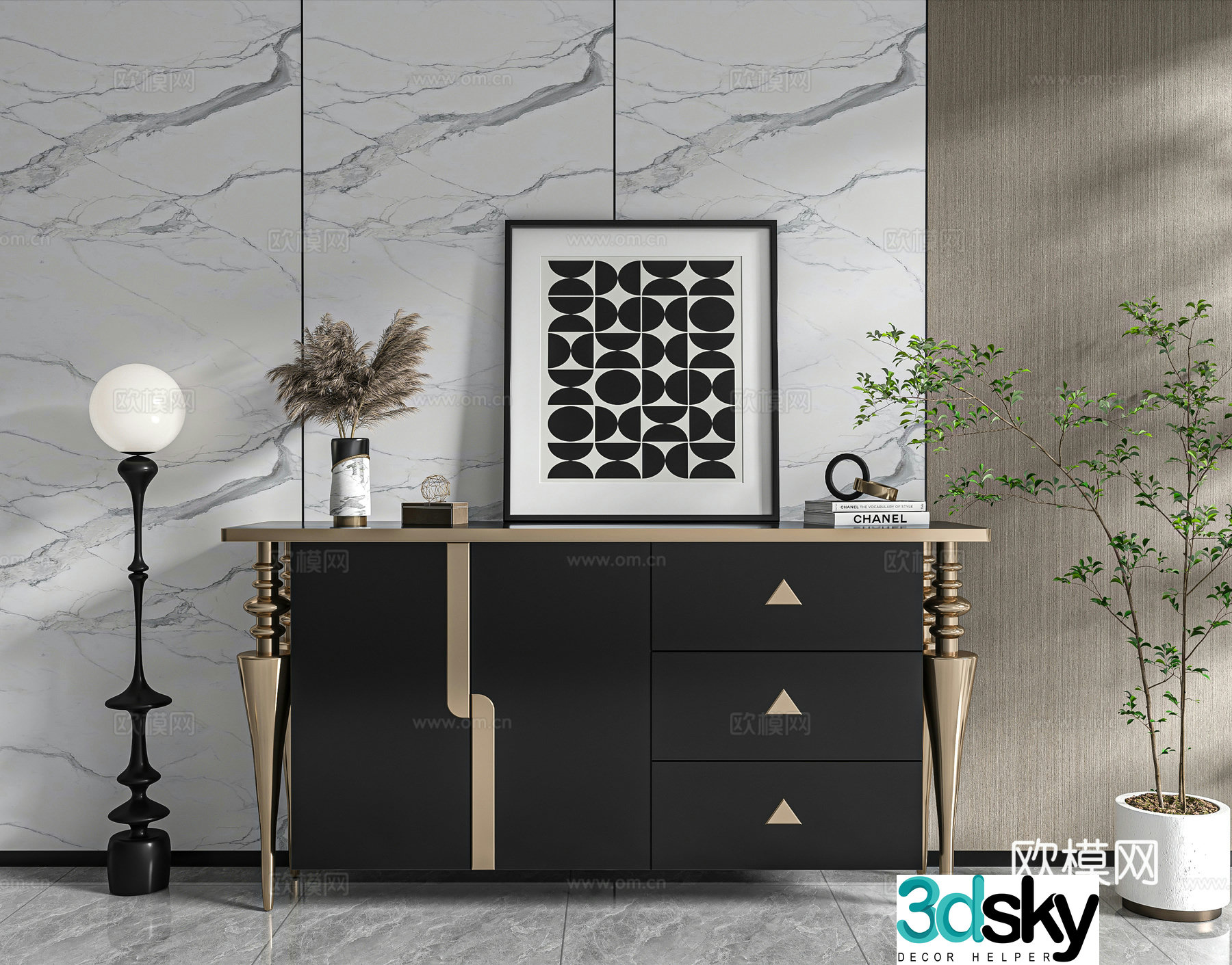 Italian light luxury decorative cabinet 3D model