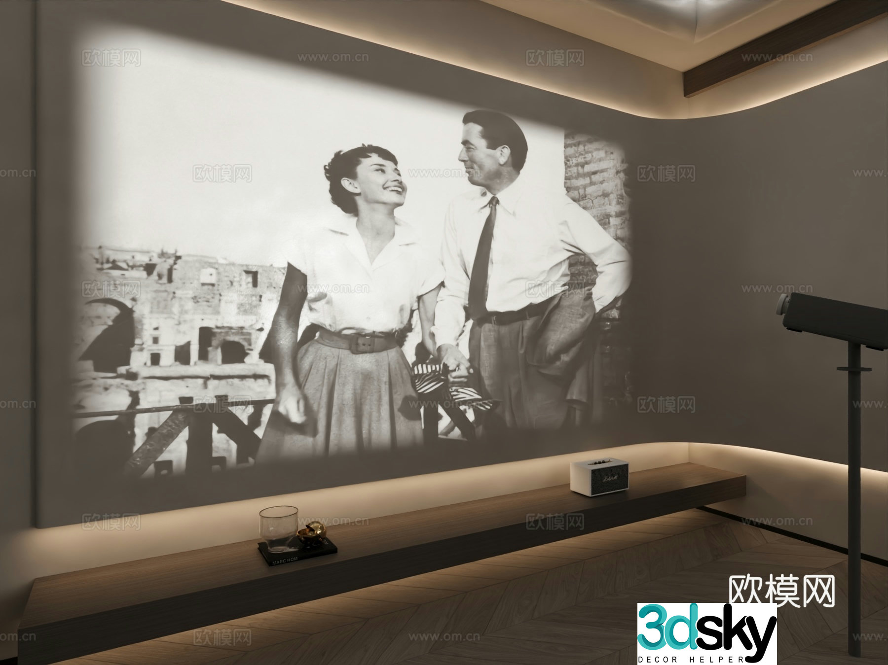 Modern TV background wall projection 3d model