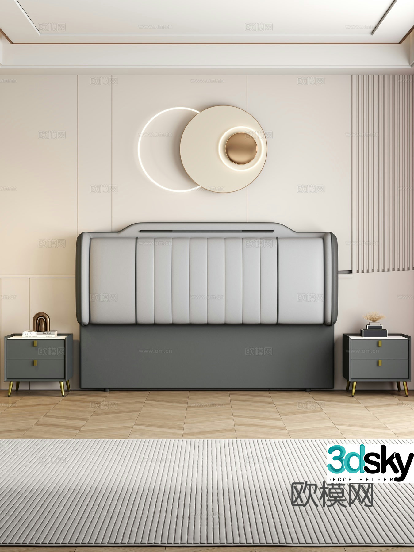 Modern bedroom Bedside double bed nightstand 3d model
